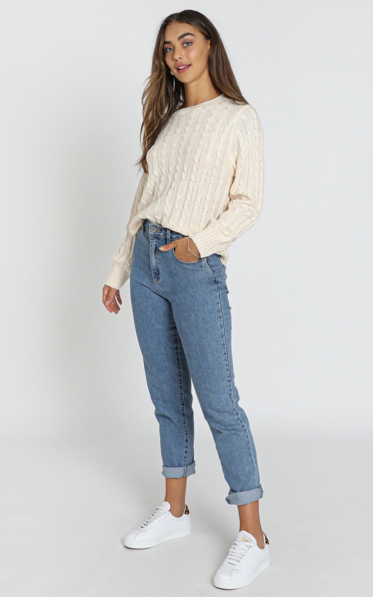 Sydney Cable Knit Jumper in Almond