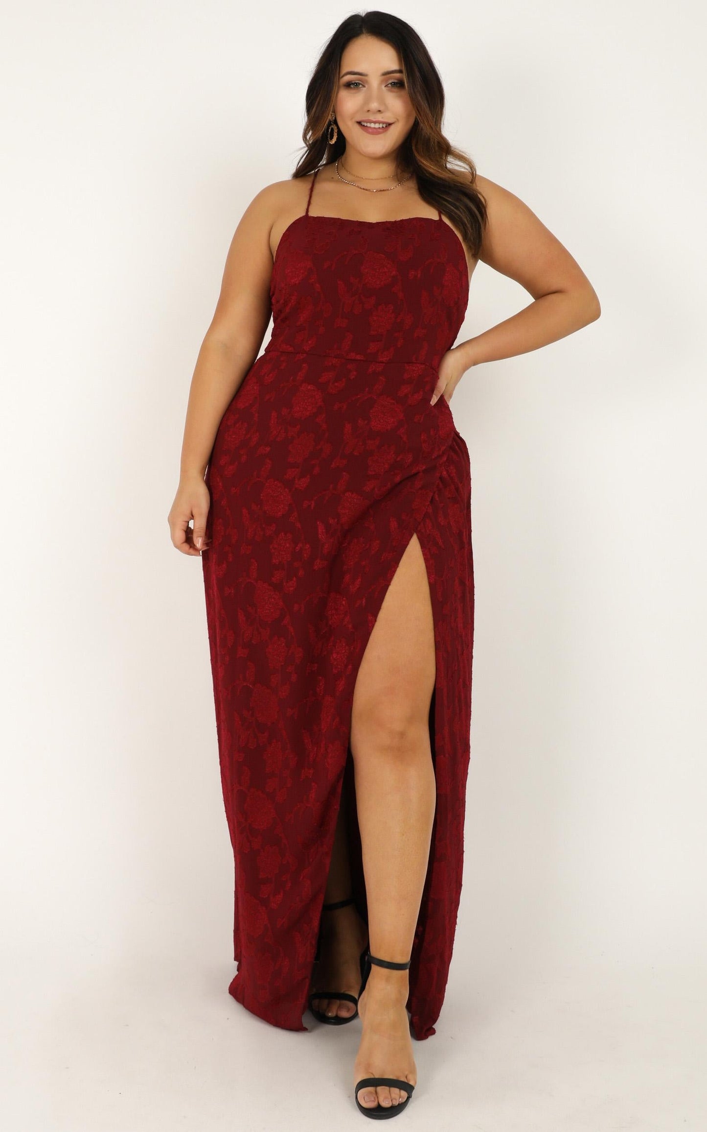 They Crisscrossed Maxi Dress In Wine Jacquard