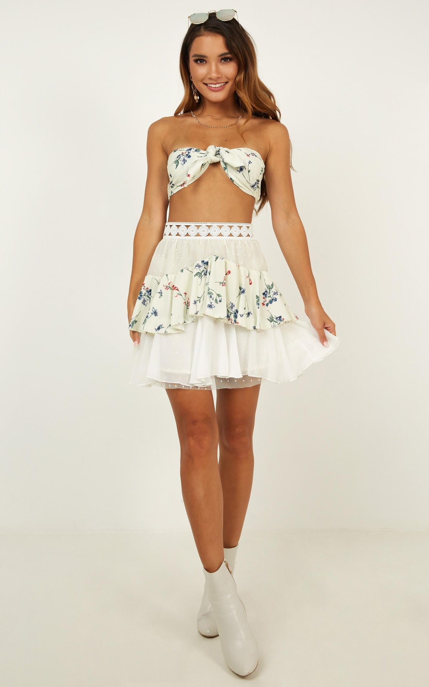 Tier Me Two Piece Set In Cream Floral