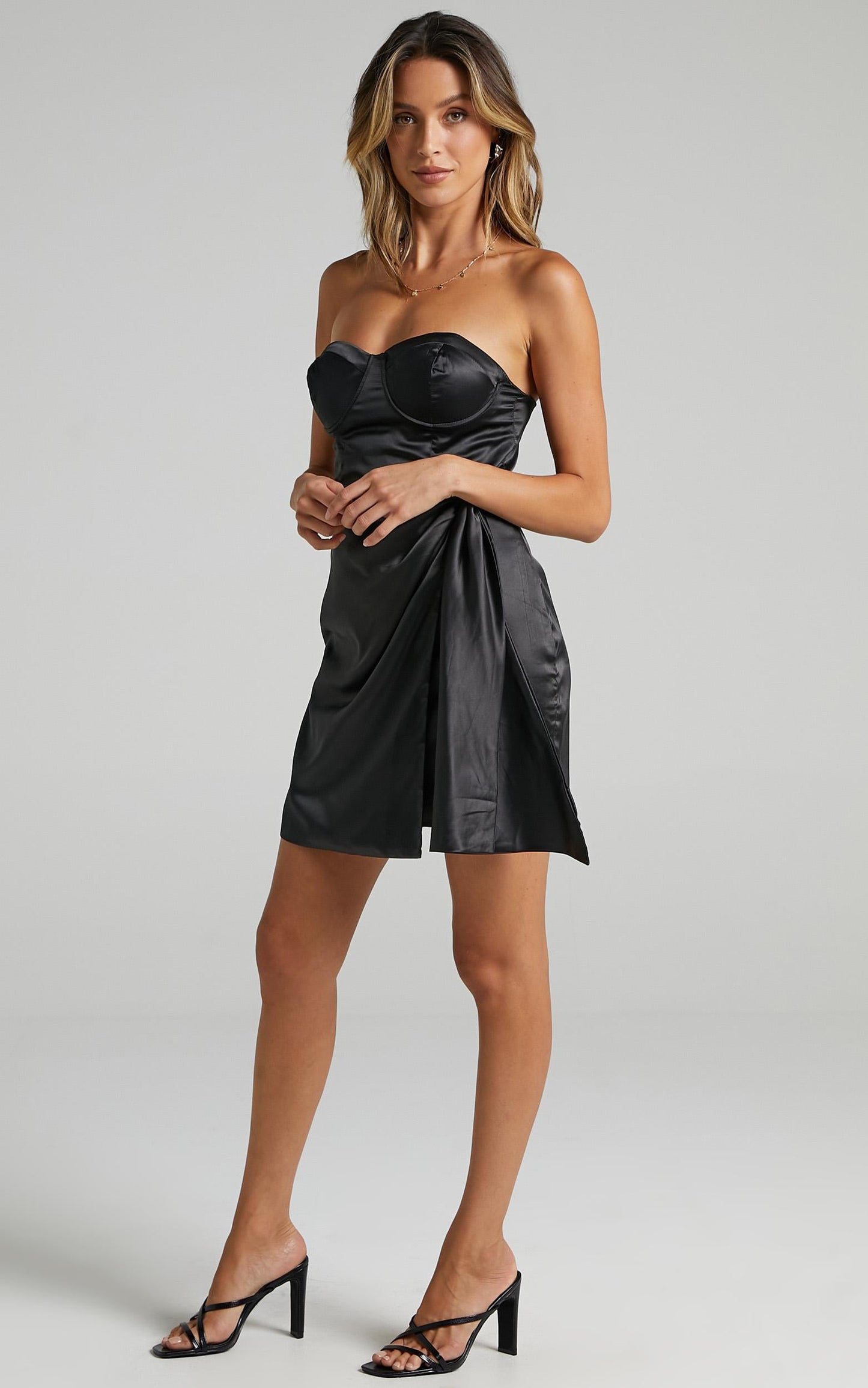 Virtus Dress in Black Satin