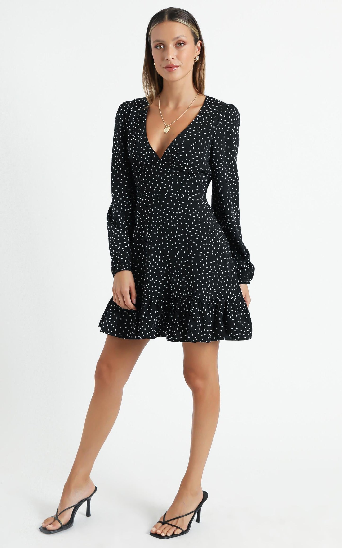 Worlds Away Dress In Black Polka