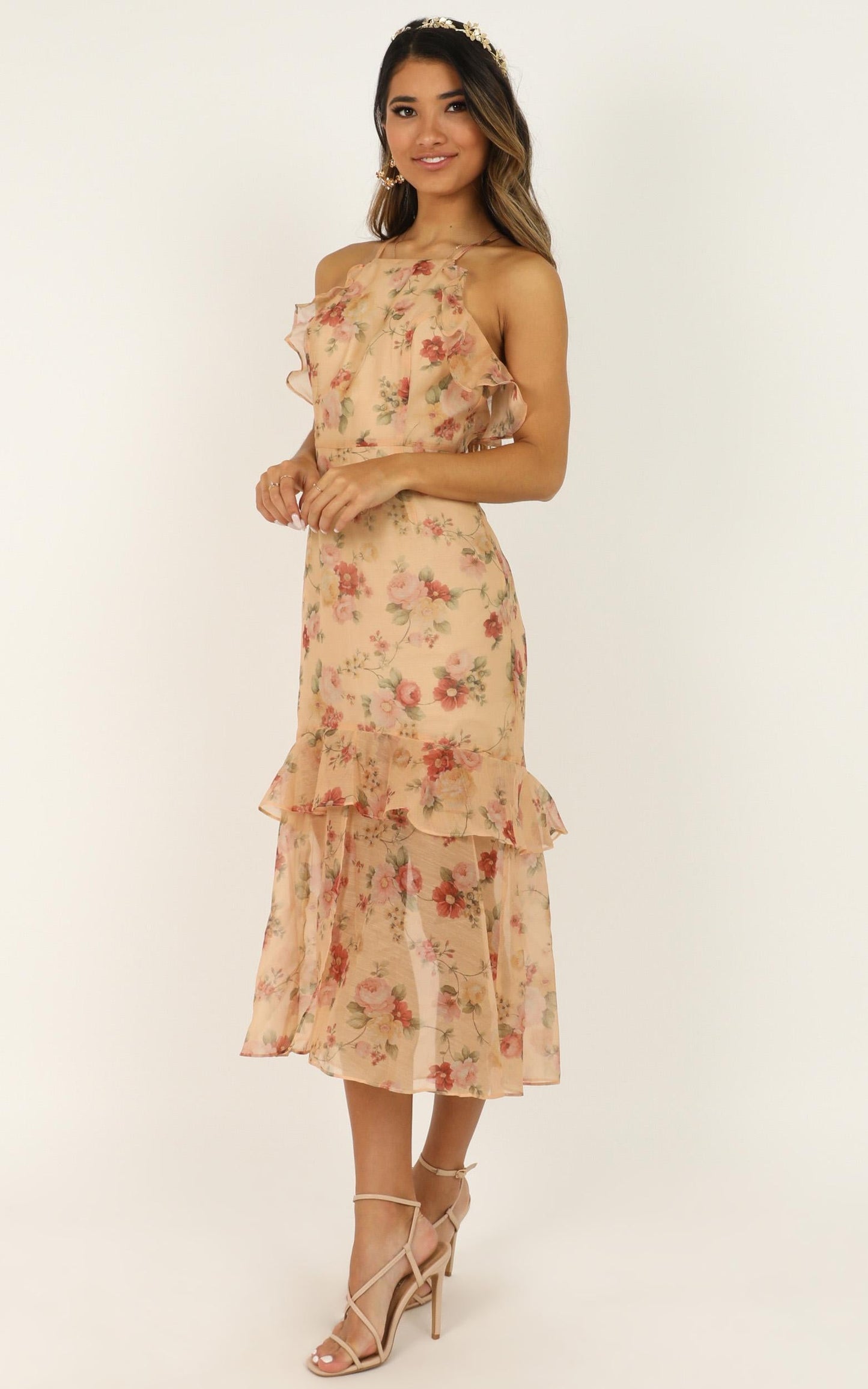 We Believe In Beauty Dress In Peach Floral