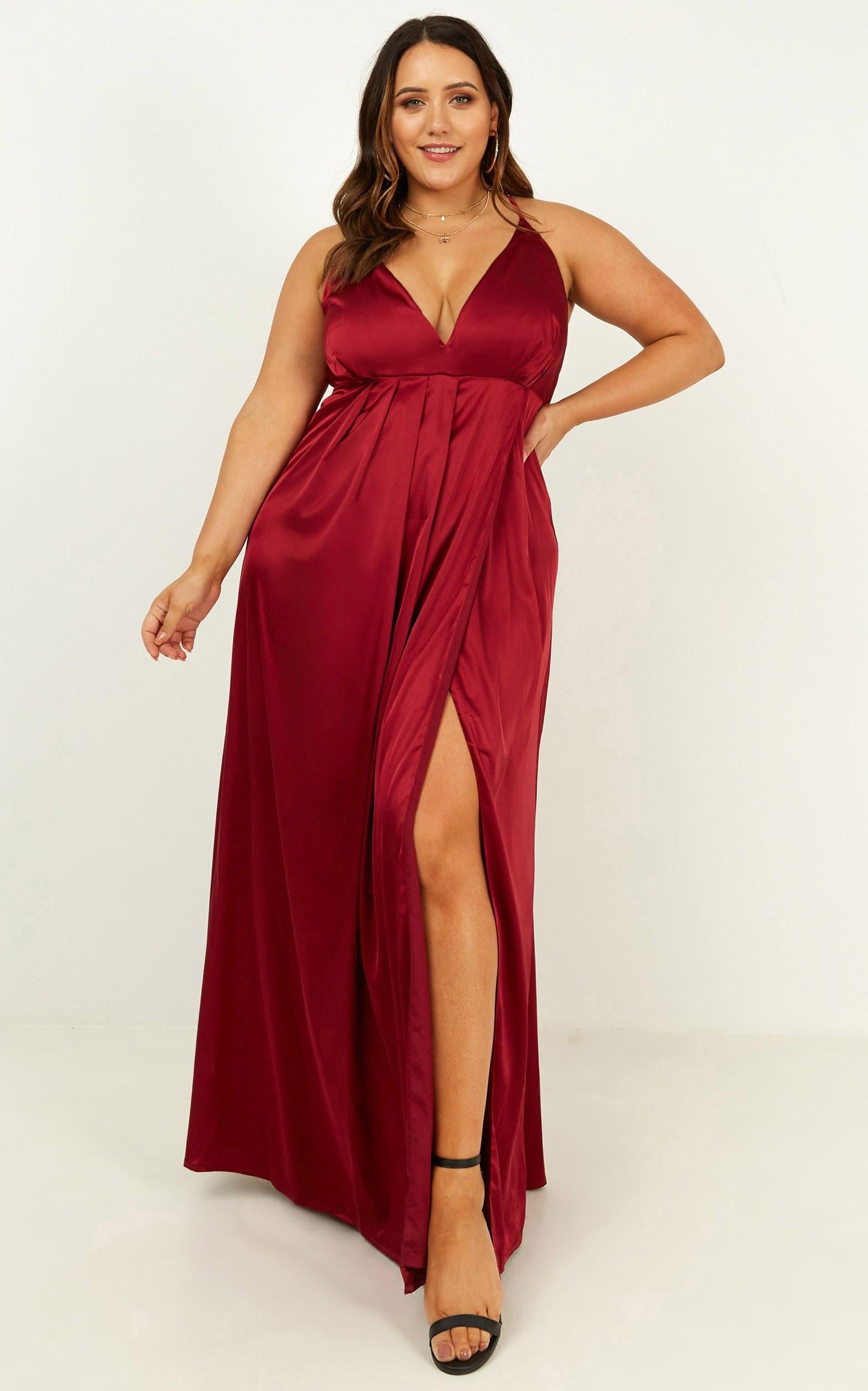 Wild Instinct Maxi Dress In Wine Satin