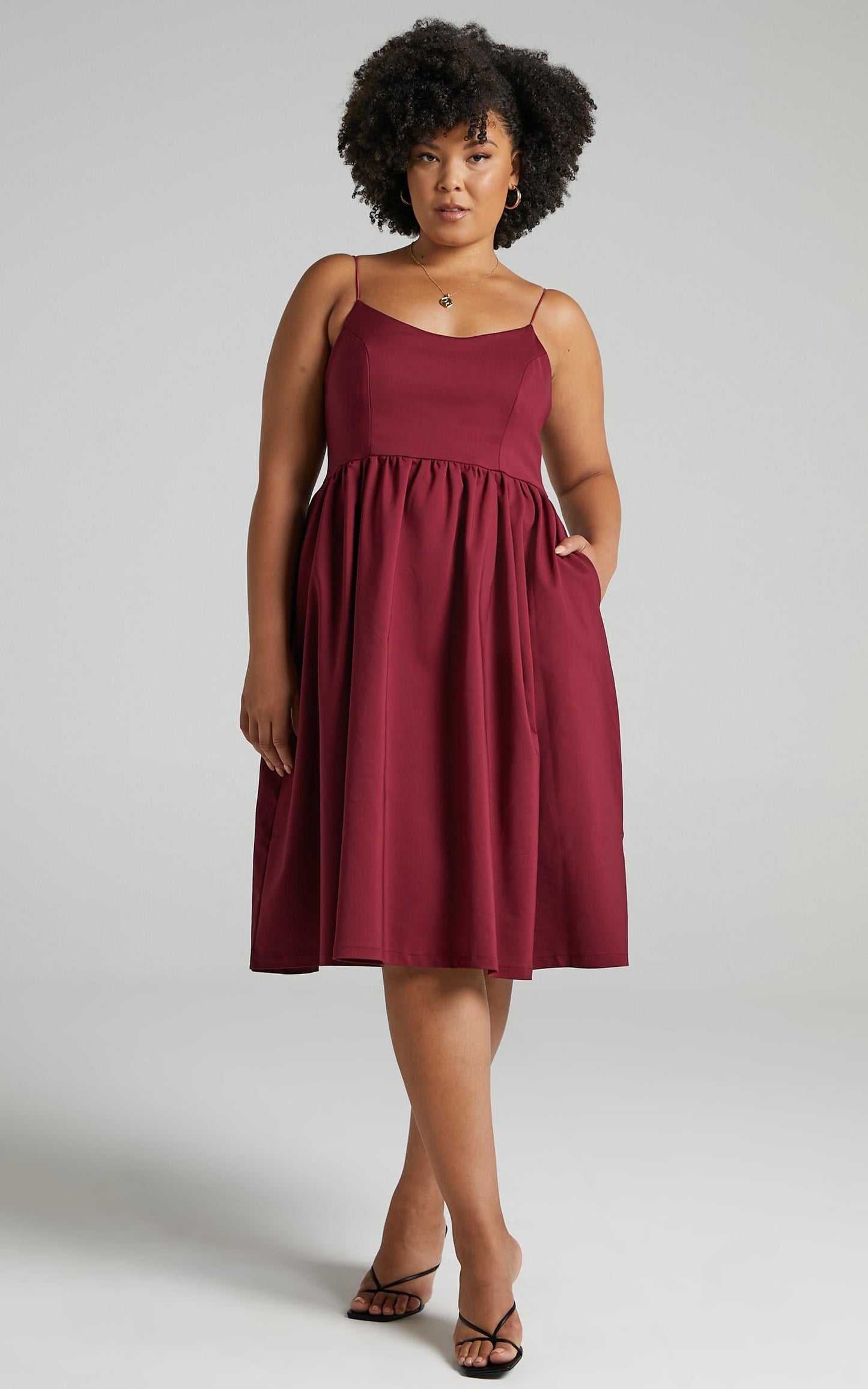 Wild Nights A-line Spaghetti Strap Dress in Wine