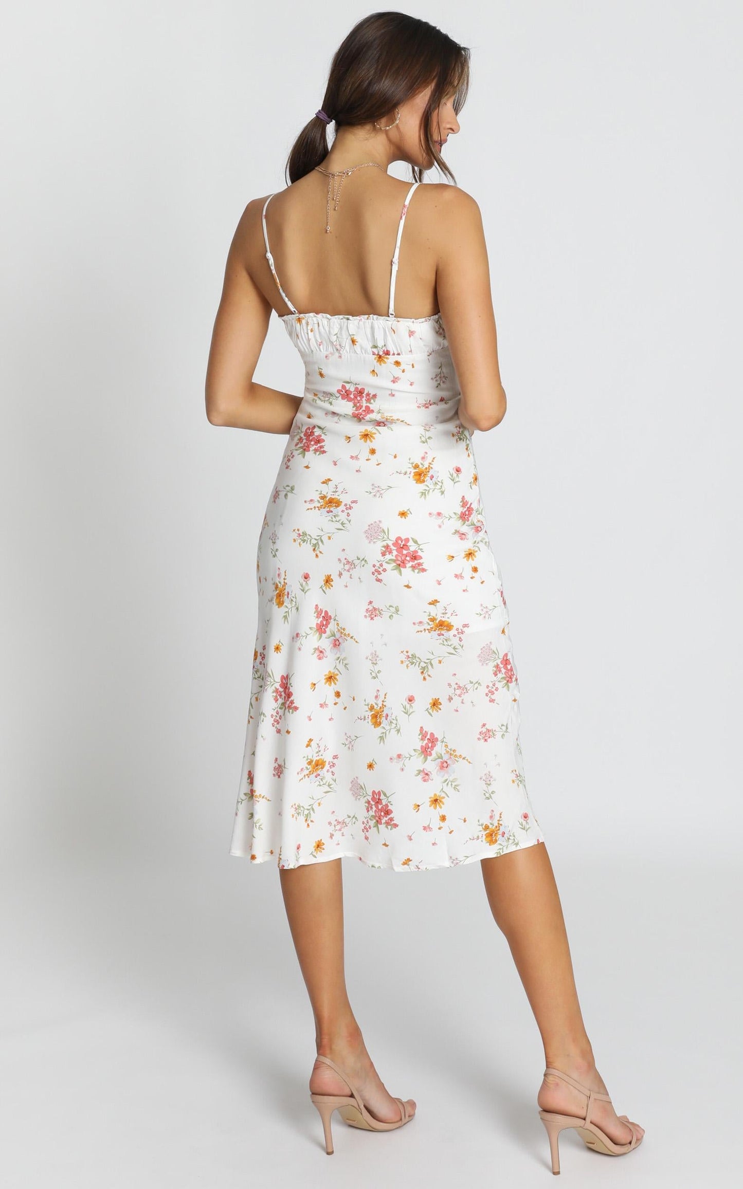 Rushing Back Dress In White Floral