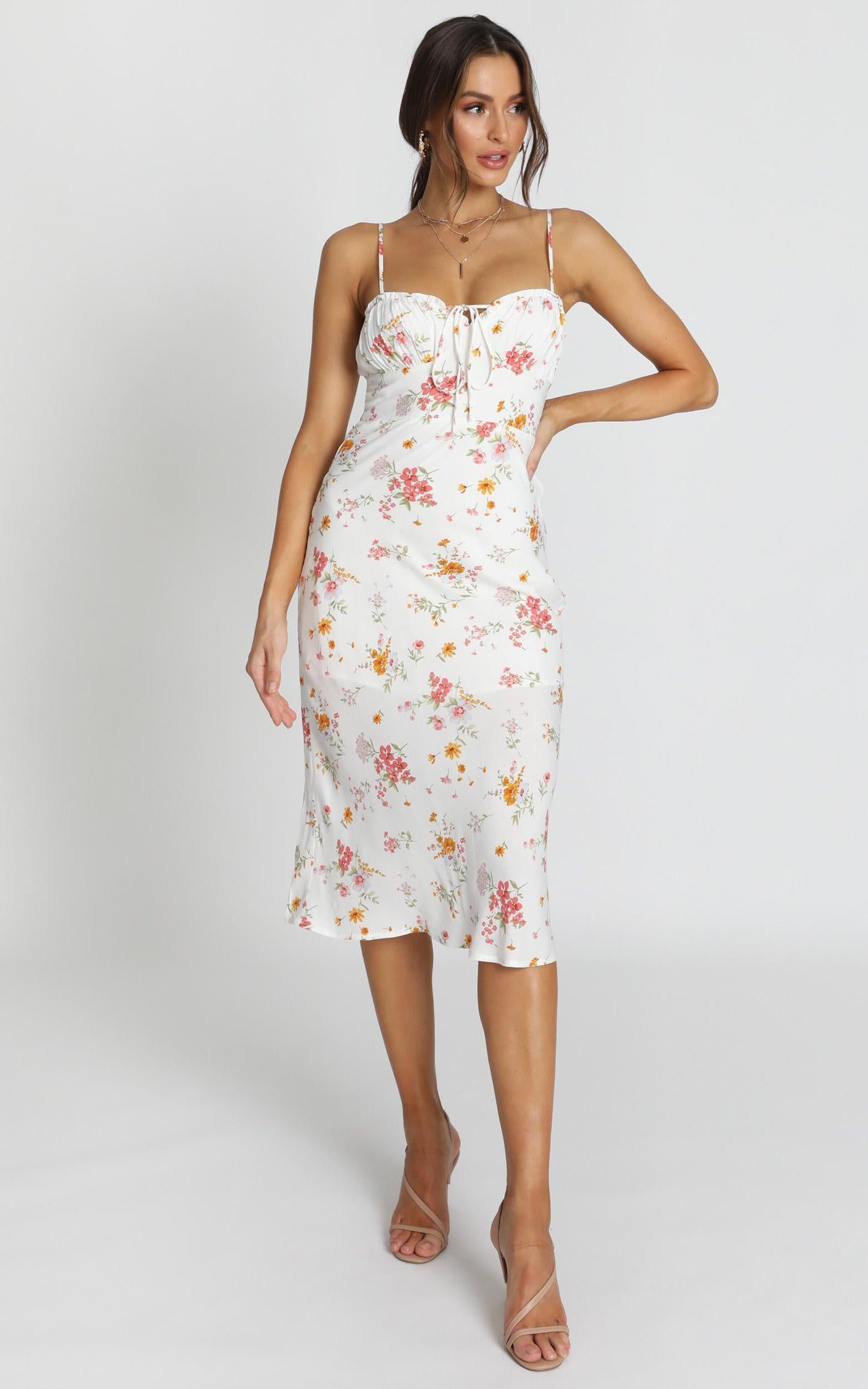 Rushing Back Dress In White Floral