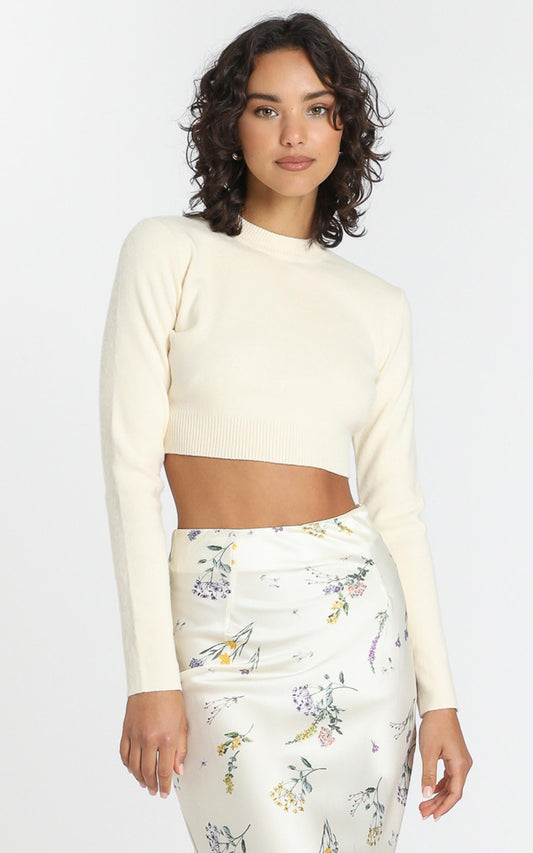 Model Off Duty Knit Top in Beige