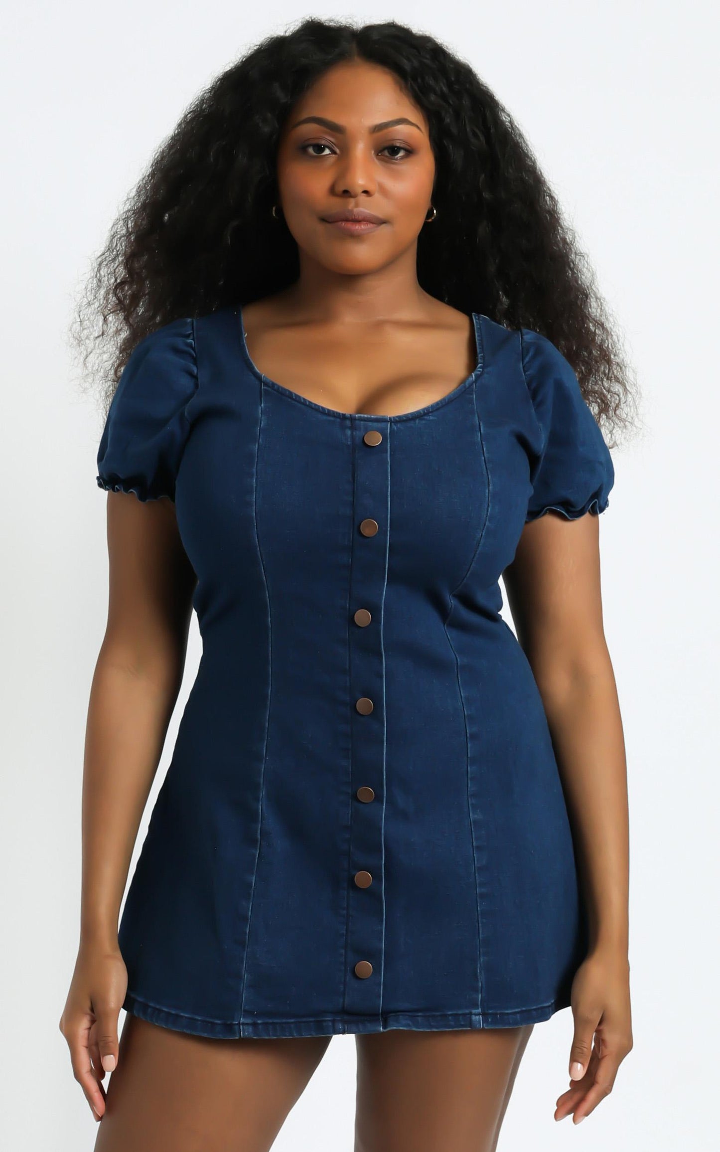 Not Yours Denim Dress In Dark Blue Wash