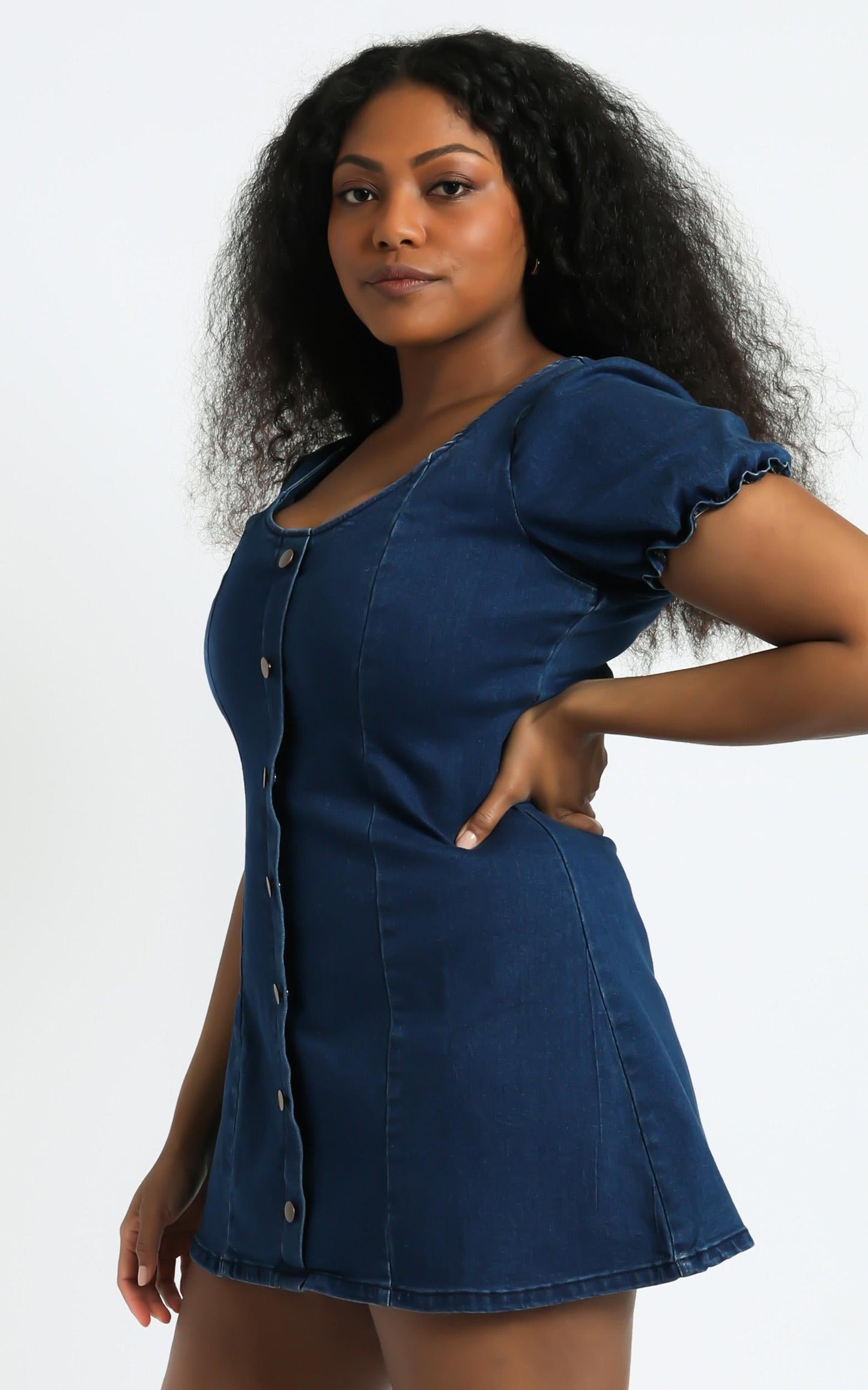 Not Yours Denim Dress In Dark Blue Wash