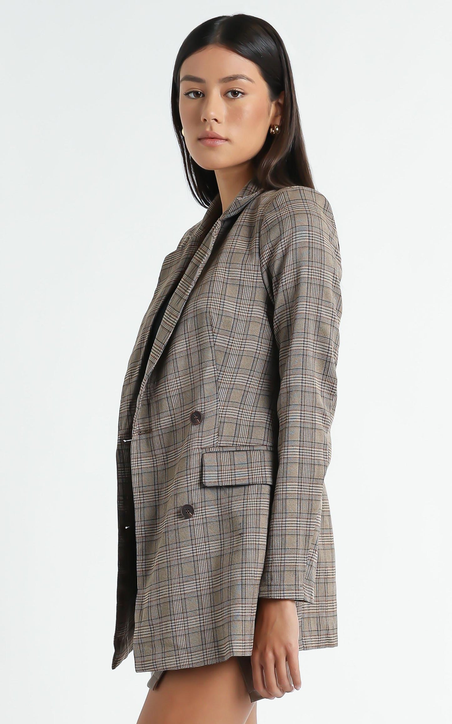 Sort It Out Blazer - Double Breasted Blazer in Brown Check