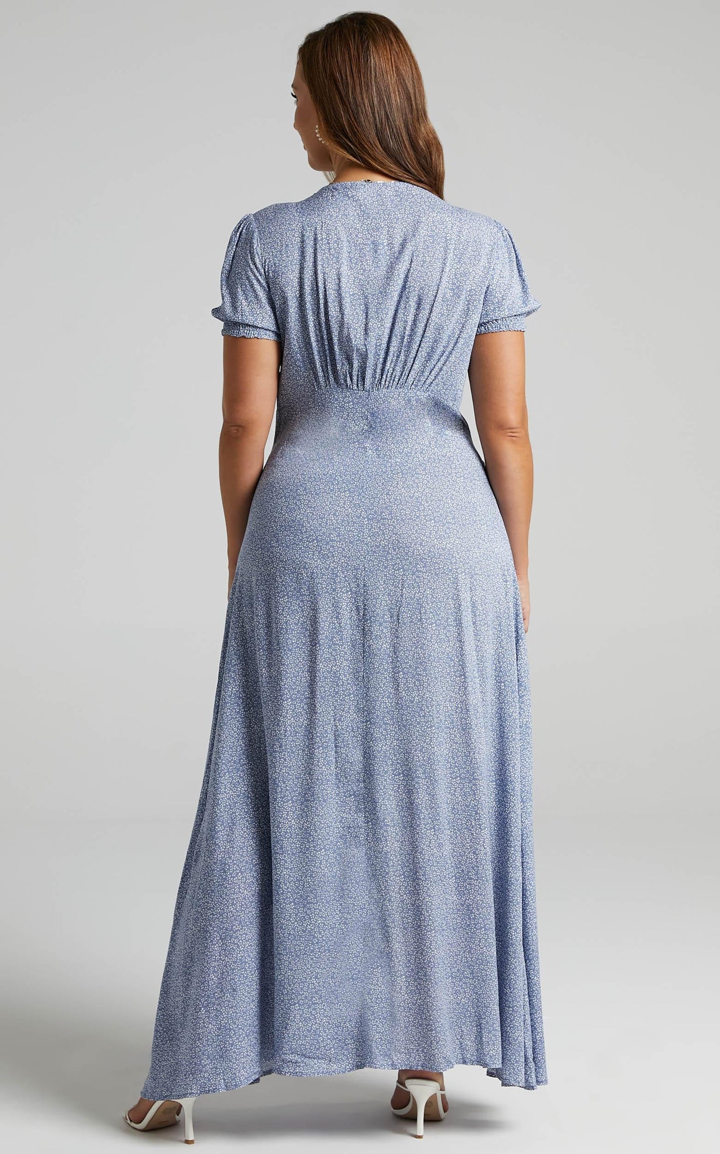 Flaming Hot Button Up V Neck Maxi Dress in Blue Floral