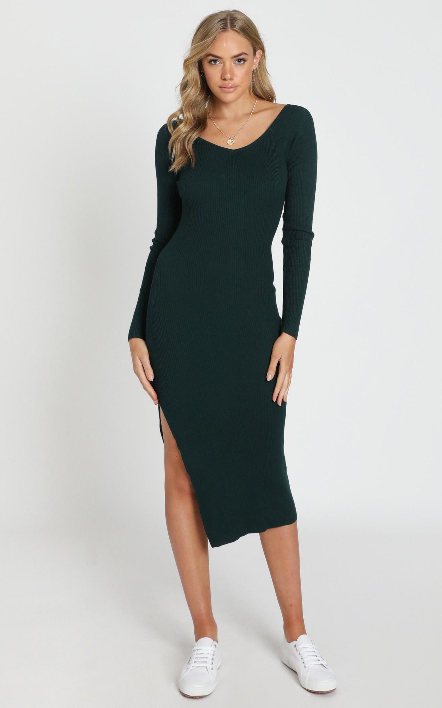 Living For It Knit Dress in Emerald