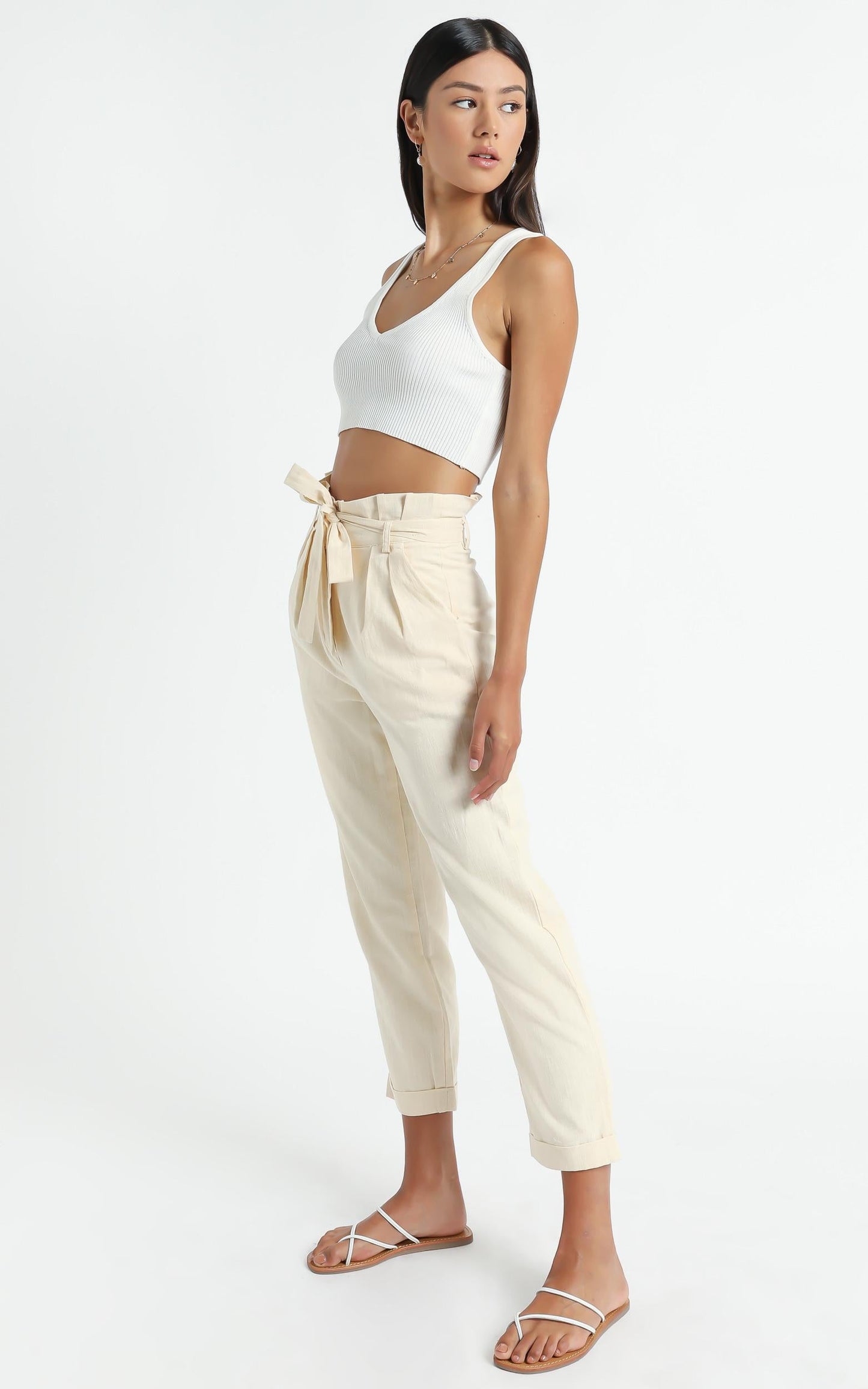 Not Your Business Pants in Beige Linen Look