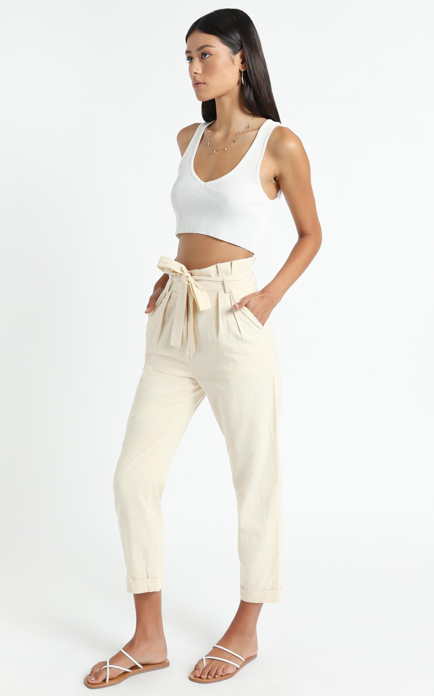 Not Your Business Pants in Beige Linen Look