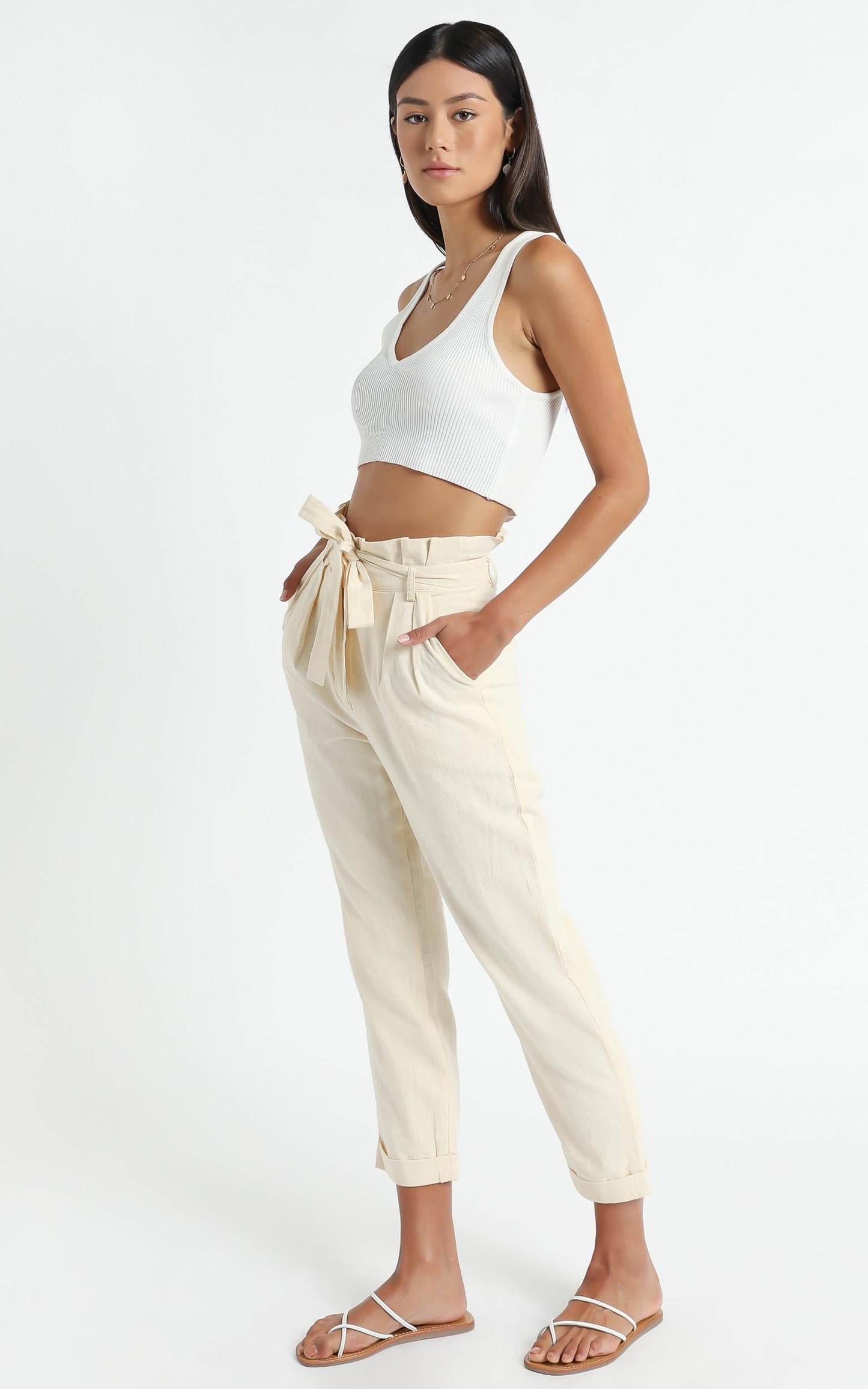 Not Your Business Pants in Beige Linen Look
