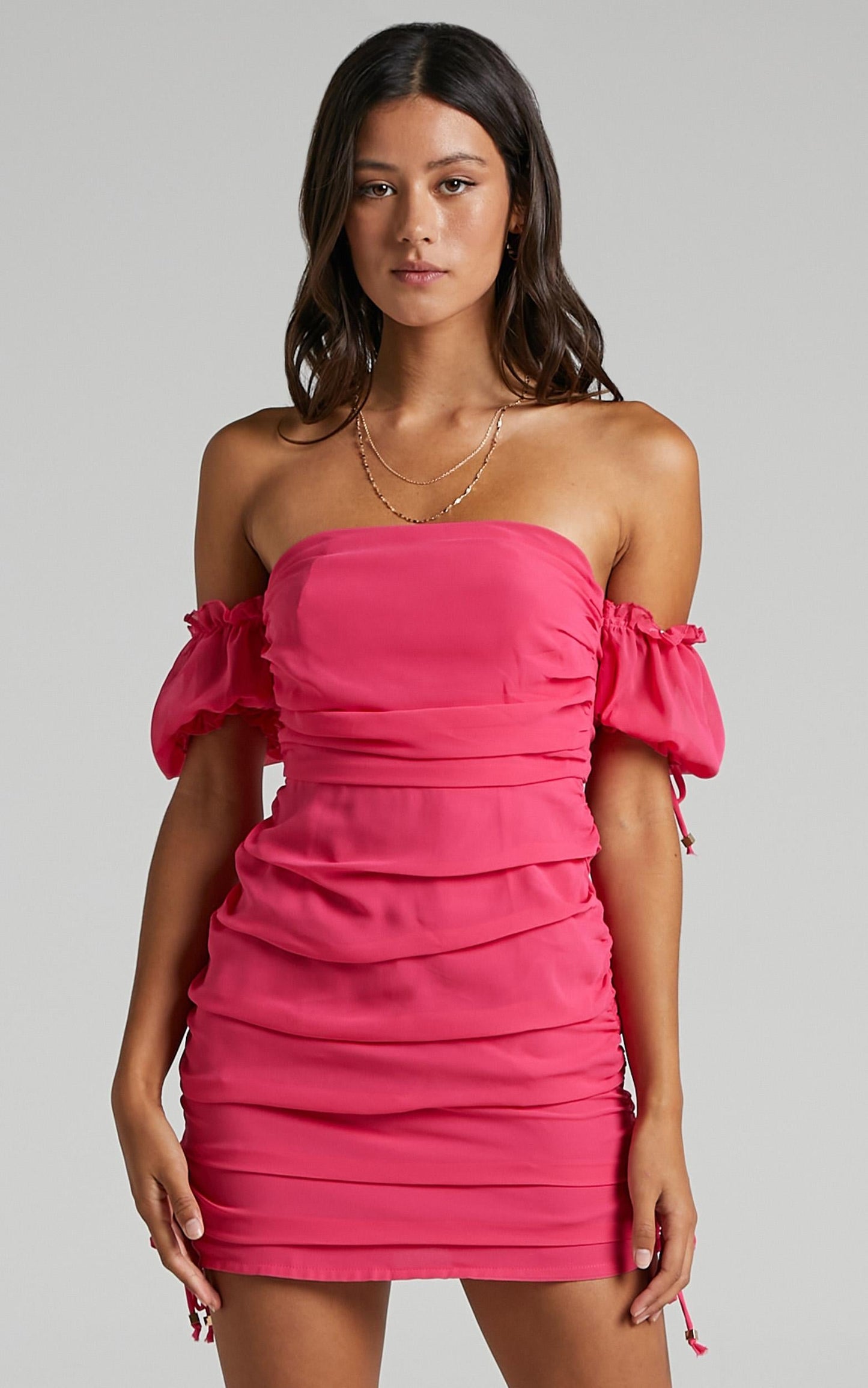 Cant Get You Off My Mind Off The Shoulder Mini Dress in Berry