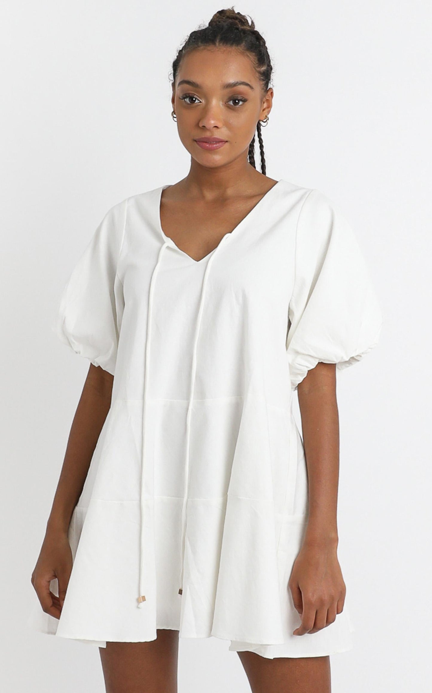 Krizza Mini Dress in White Linen Look