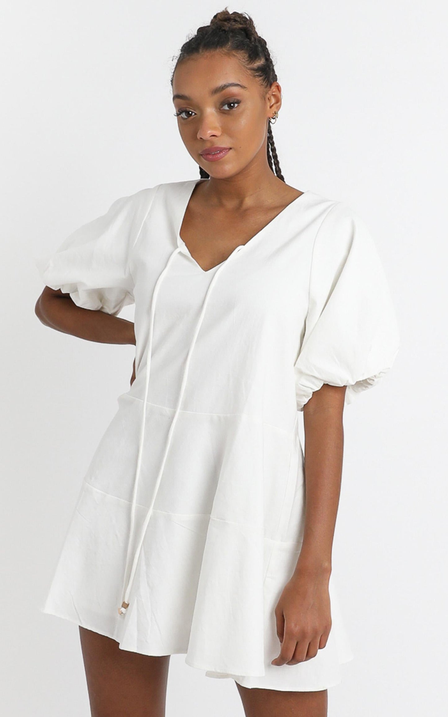 Krizza Mini Dress in White Linen Look