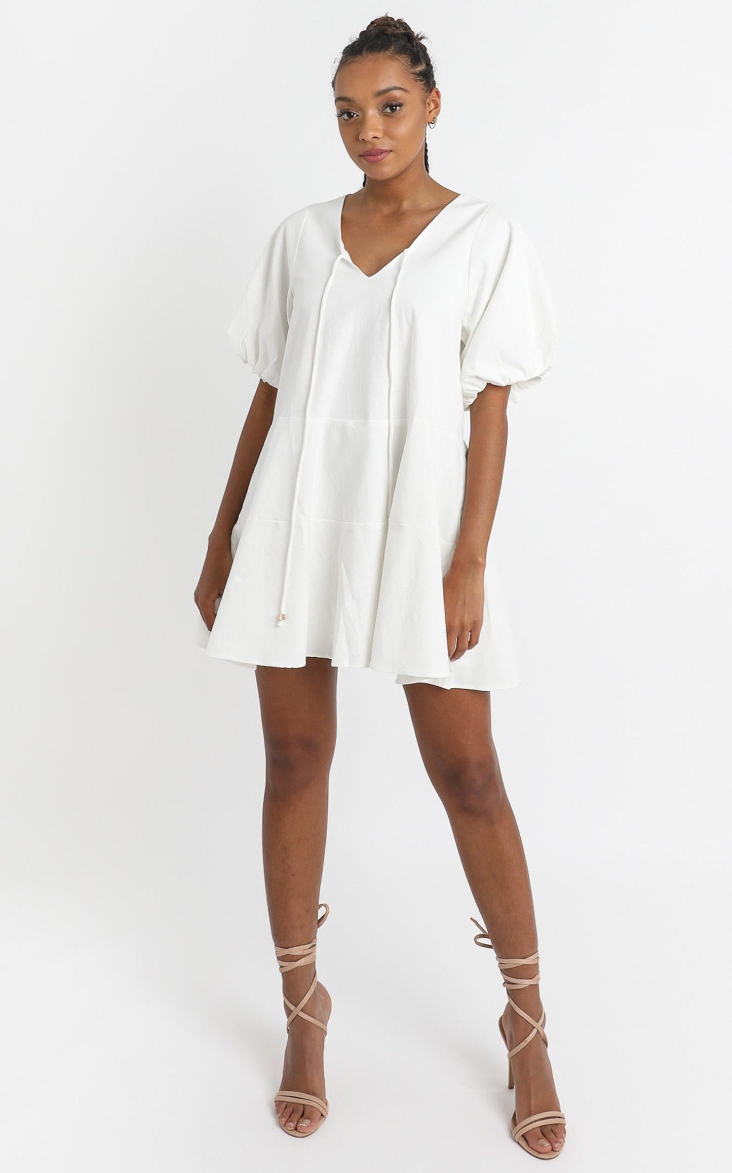 Krizza Mini Dress in White Linen Look