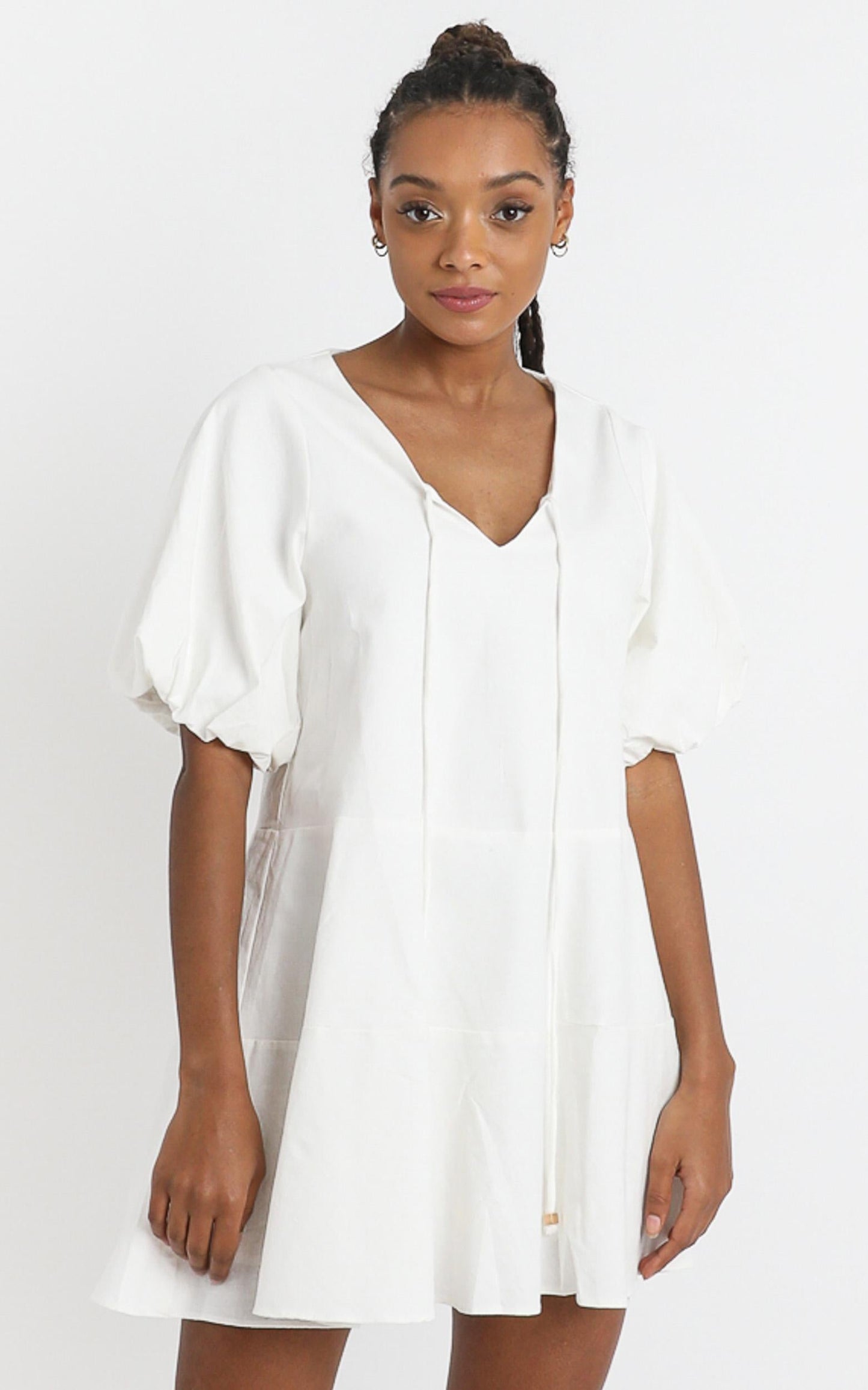 Krizza Mini Dress in White Linen Look