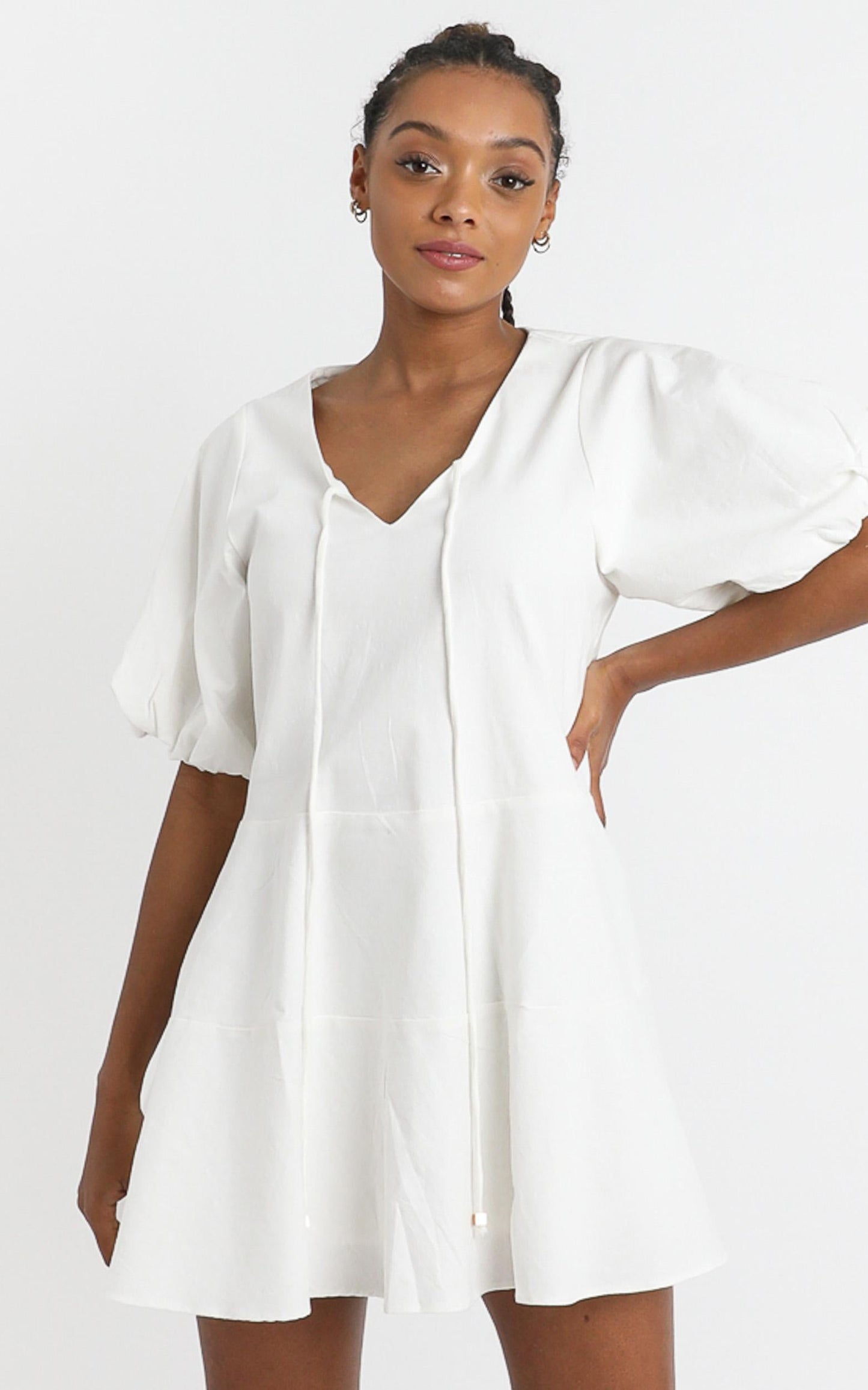 Krizza Mini Dress in White Linen Look