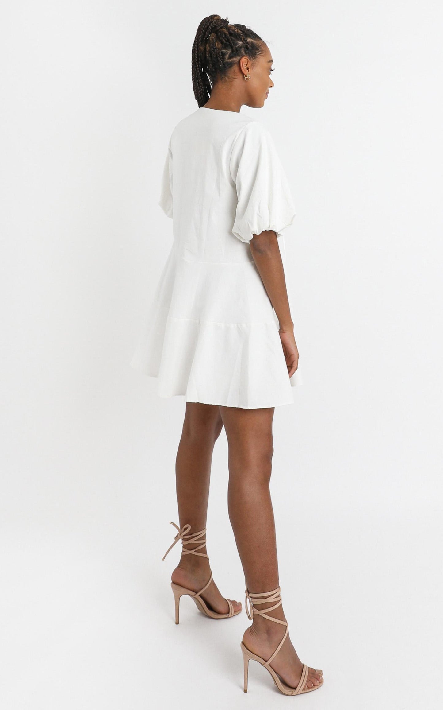 Krizza Mini Dress in White Linen Look