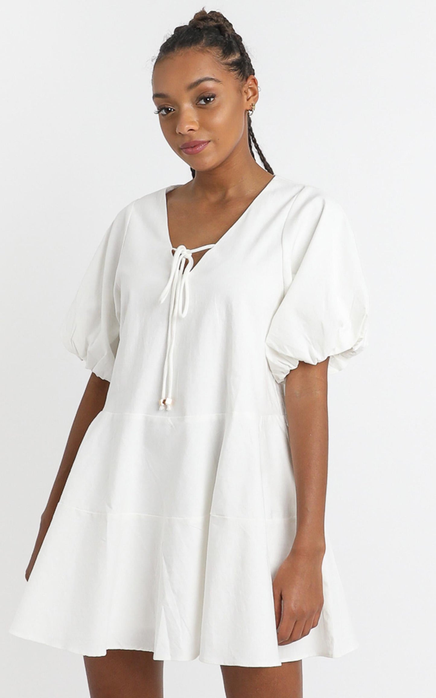 Krizza Mini Dress in White Linen Look