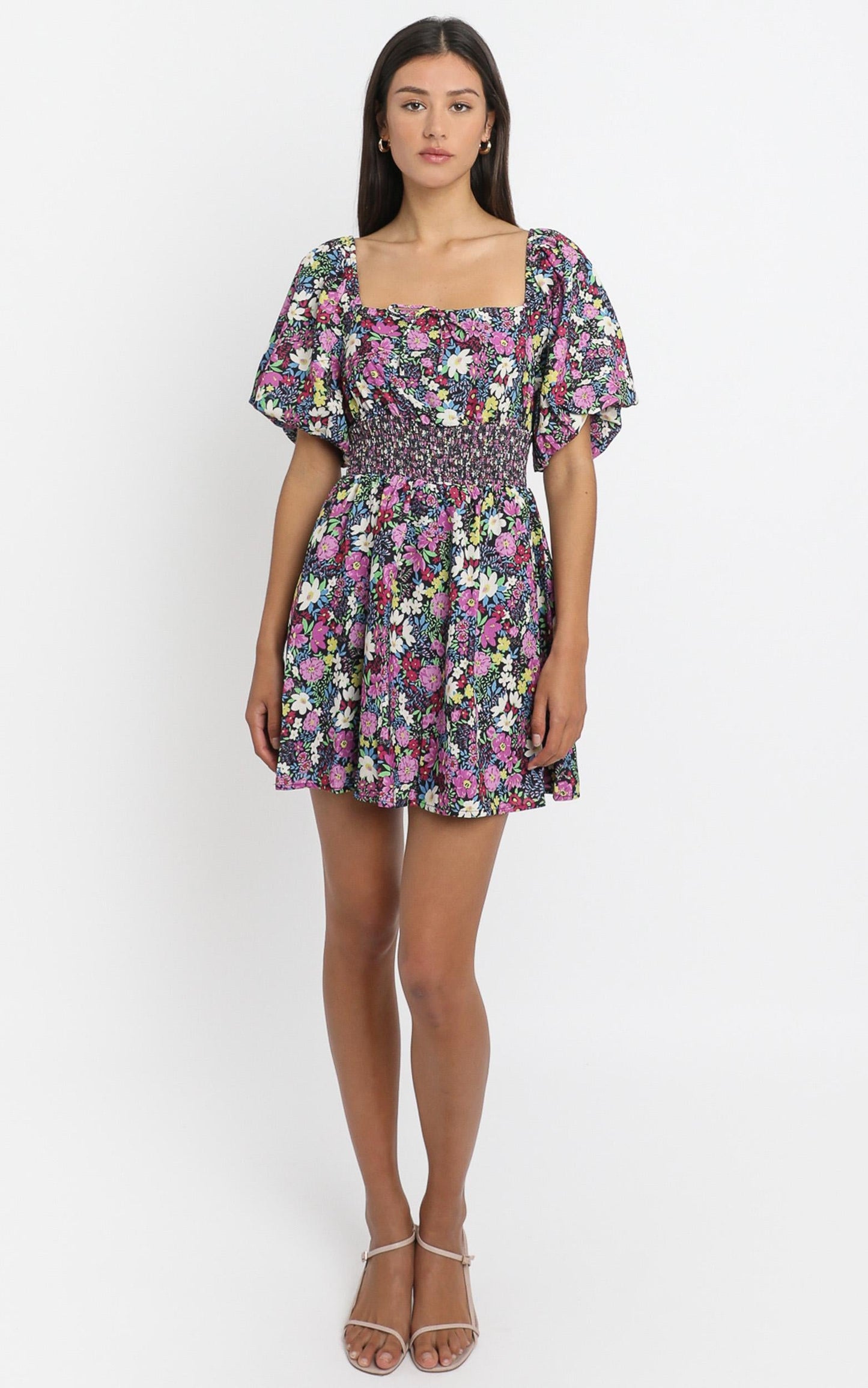 Phoebe Ruched Mini Dress in Forest Floral
