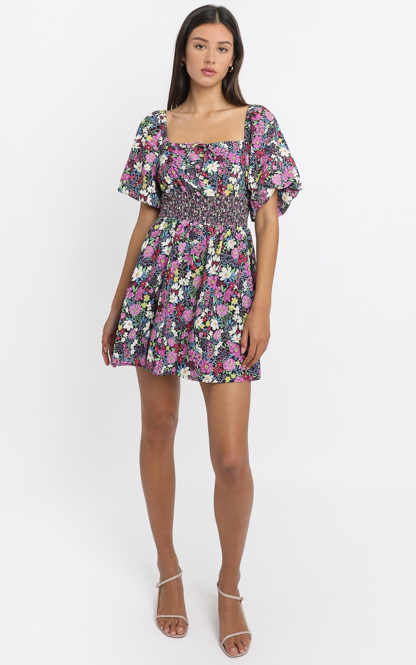 Phoebe Ruched Mini Dress in Forest Floral