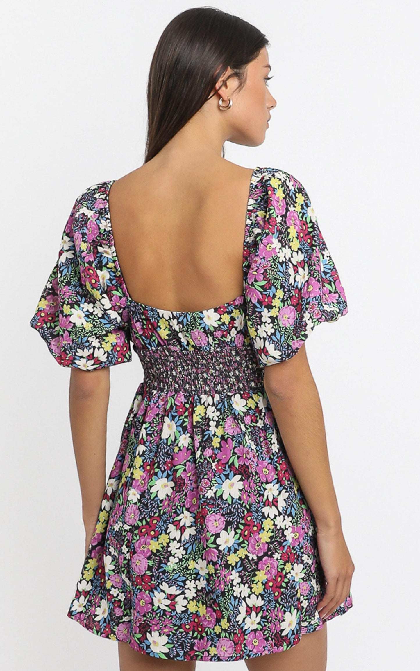 Phoebe Ruched Mini Dress in Forest Floral