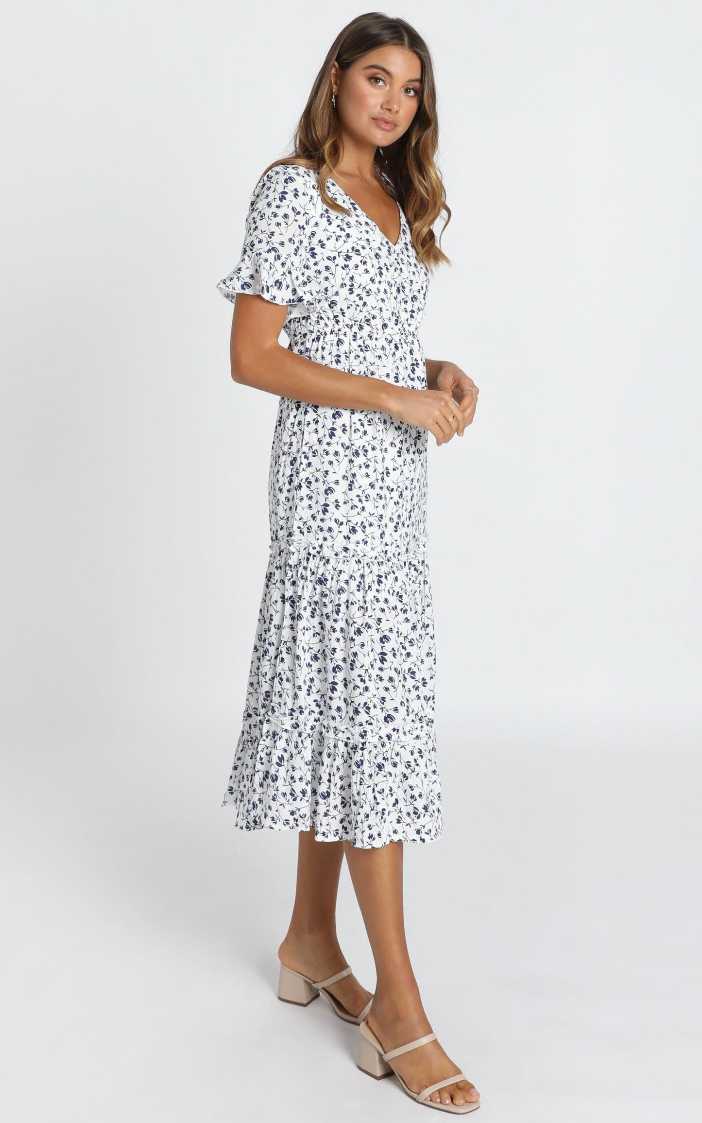 Sadie Midi Dress In White Floral