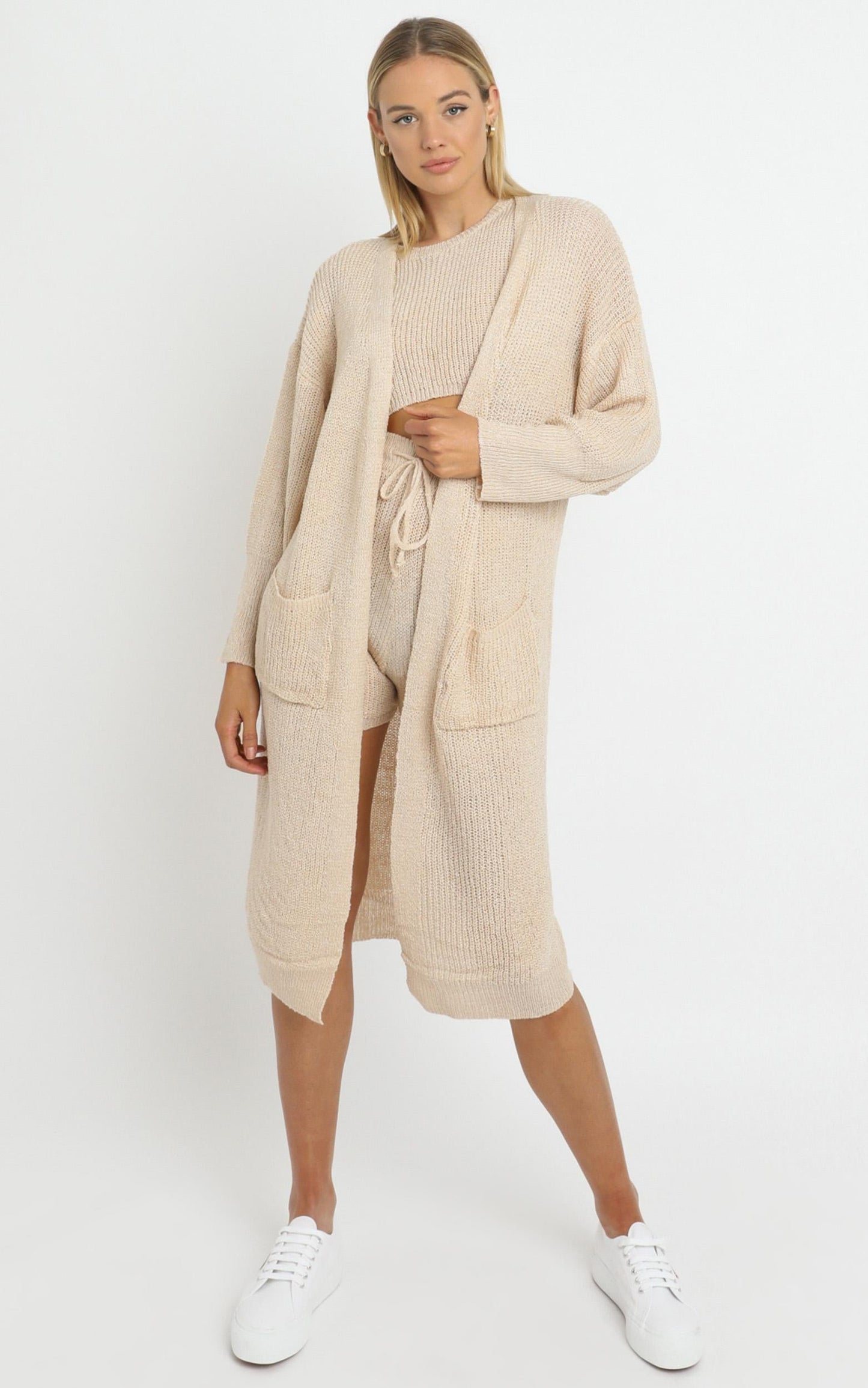 Saffron Knit Three Piece Set in Beige