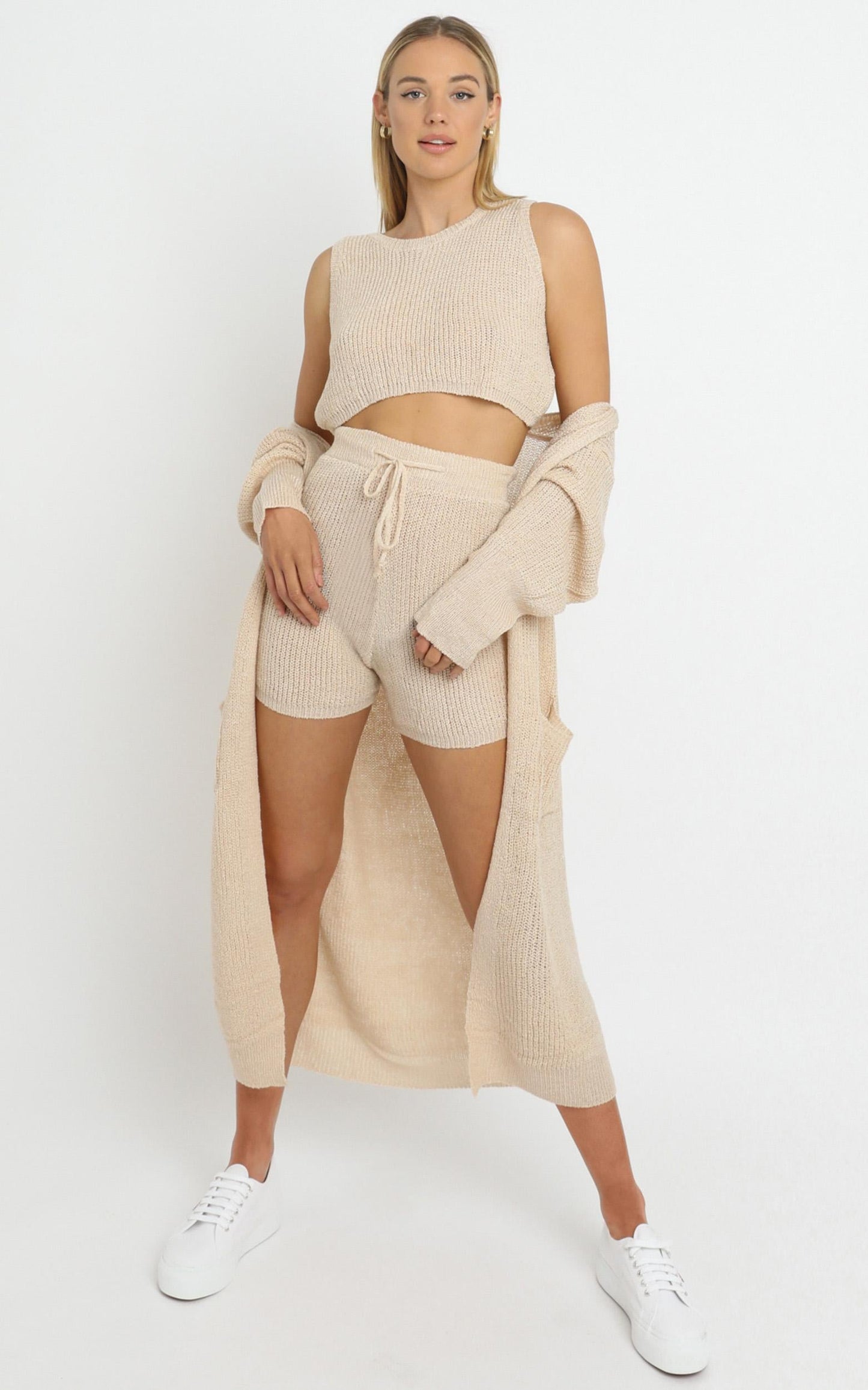 Saffron Knit Three Piece Set in Beige