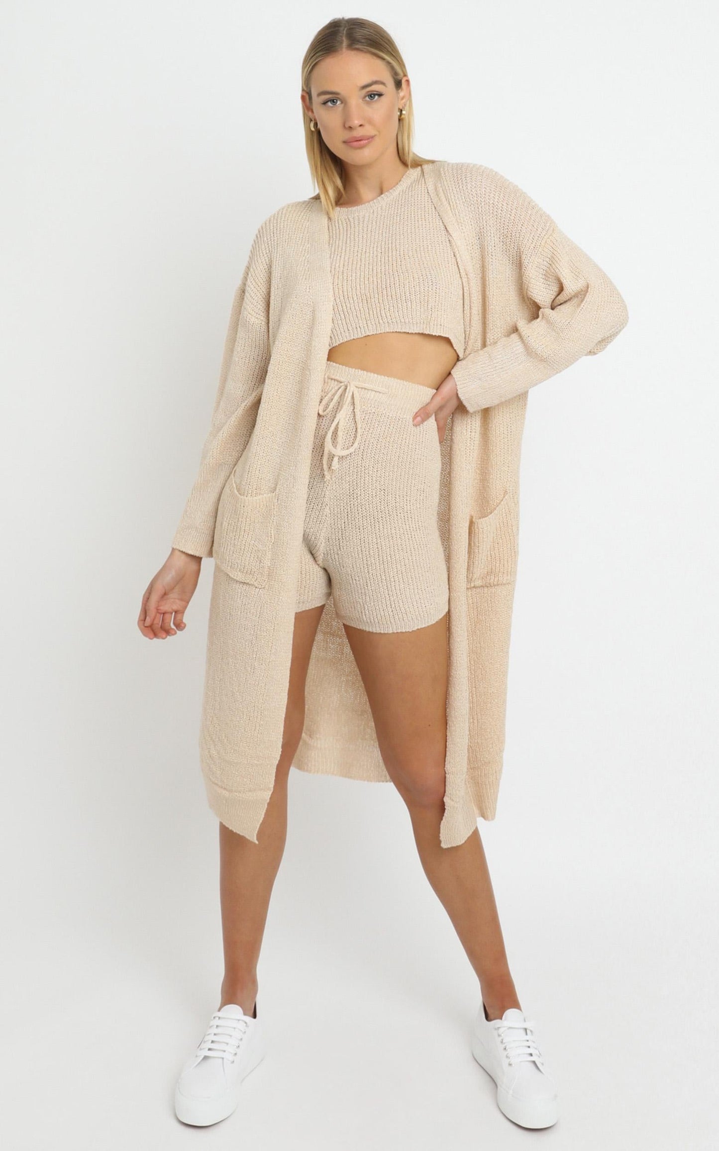 Saffron Knit Three Piece Set in Beige