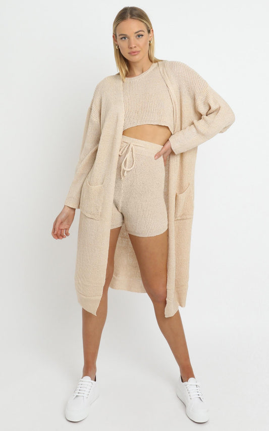 Saffron Knit Three Piece Set in Beige