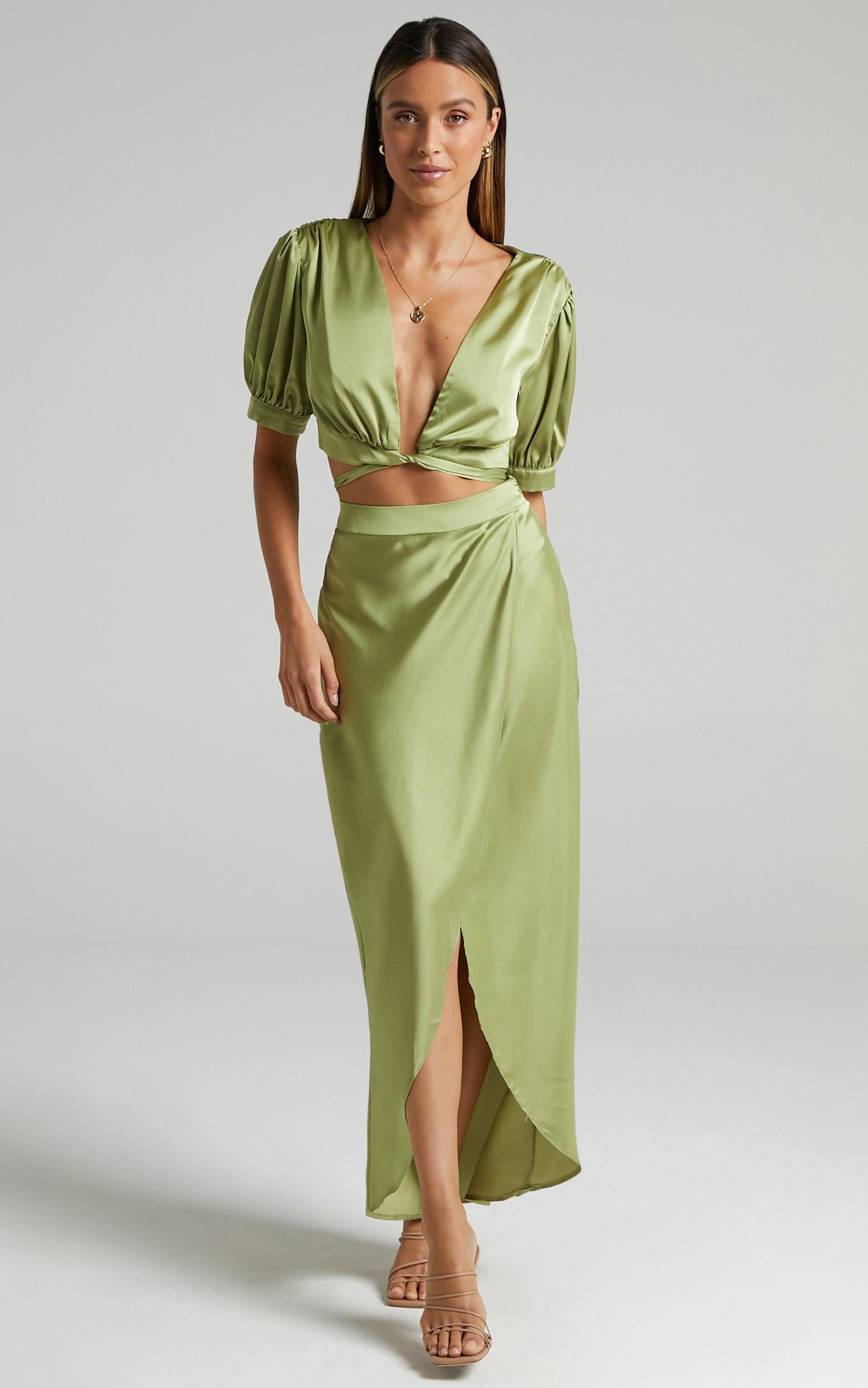 Salacia Skirt in Olive Satin