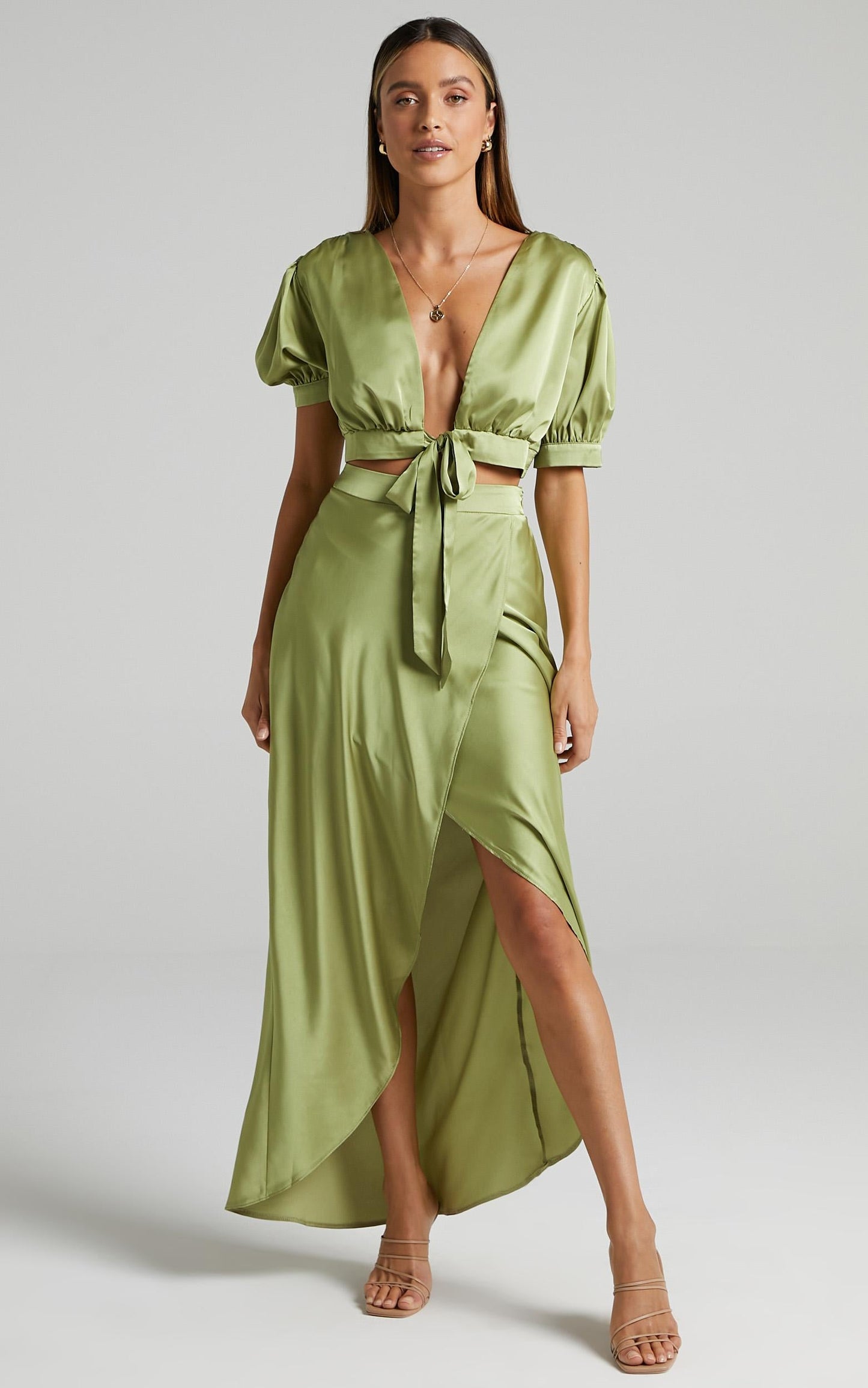 Salacia Skirt in Olive Satin
