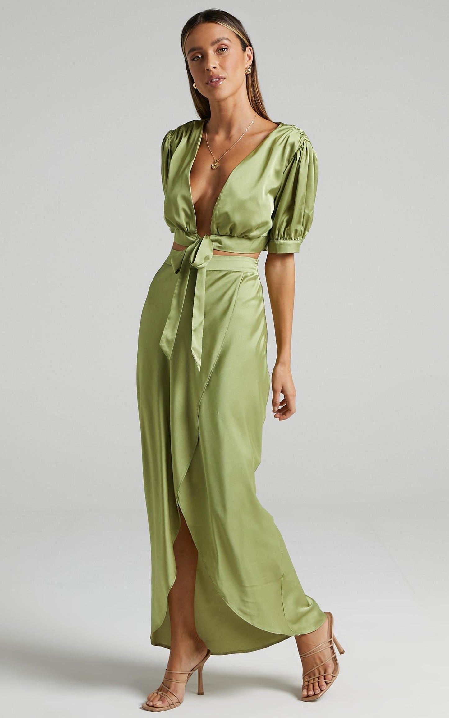 Salacia Skirt in Olive Satin