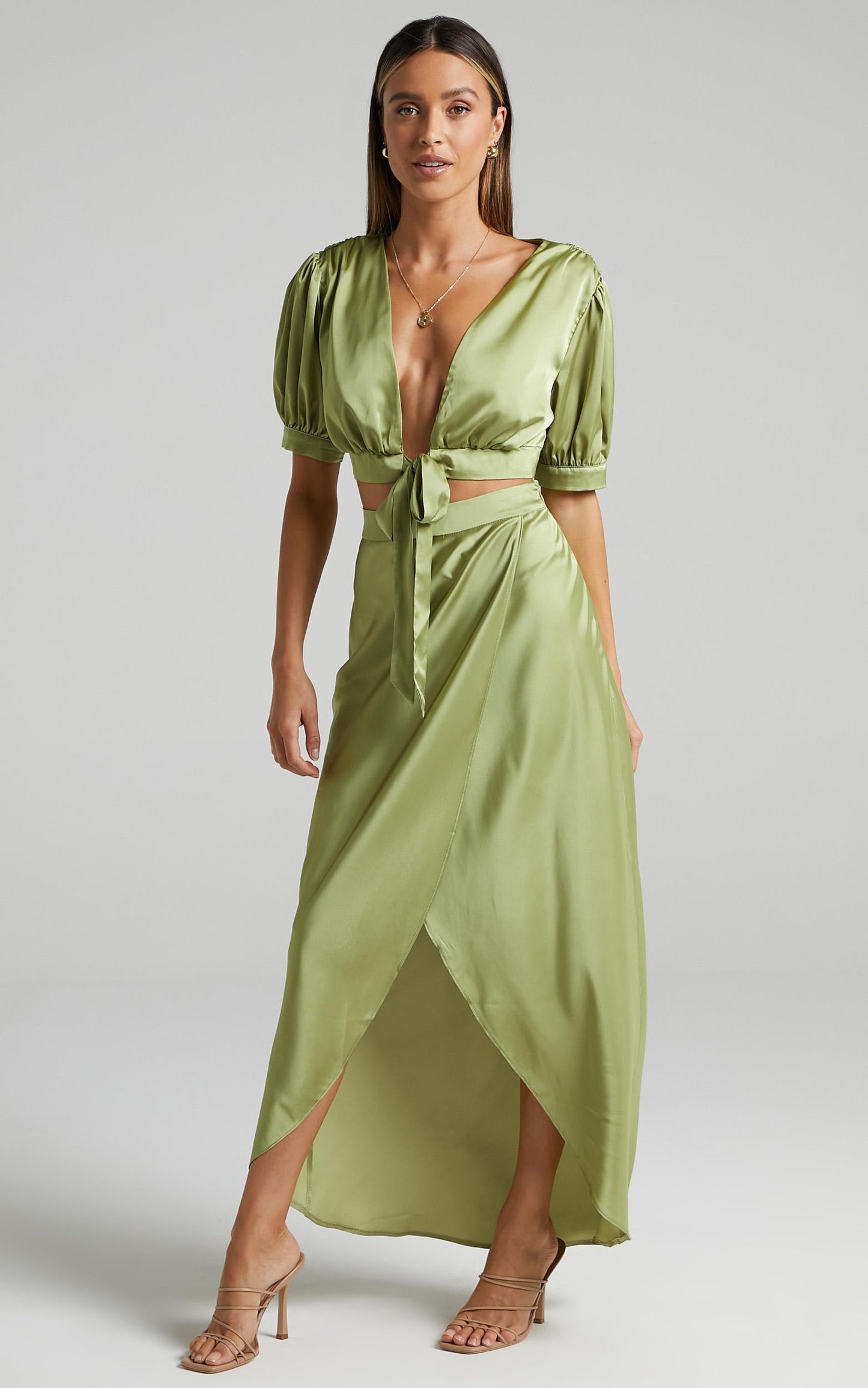 Salacia Skirt in Olive Satin