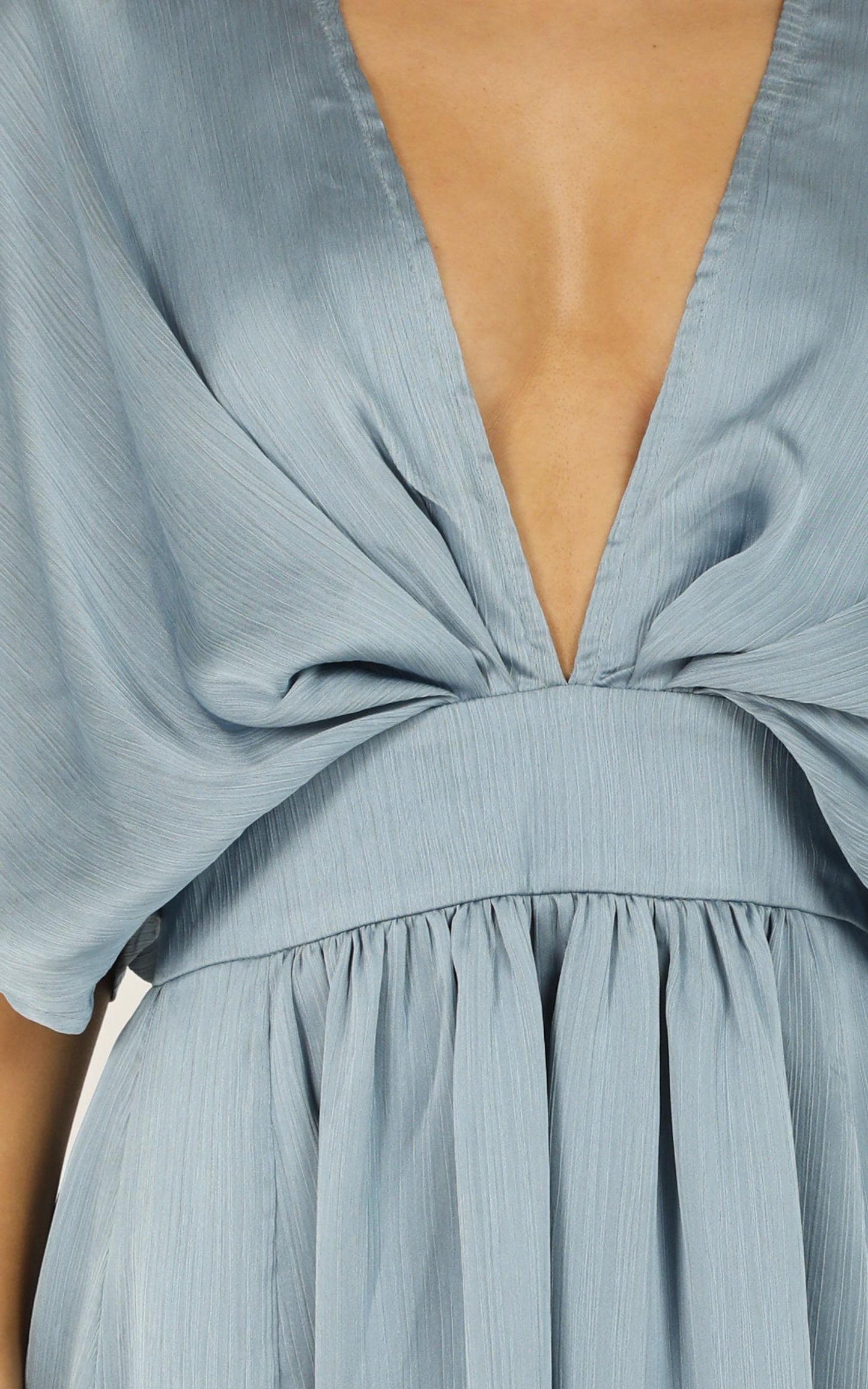 Save It For Later Dress in Dusty Blue Satin