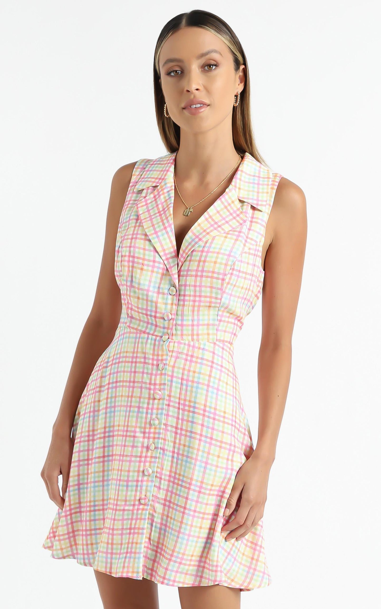 Nimos Dress in Rainbow Check