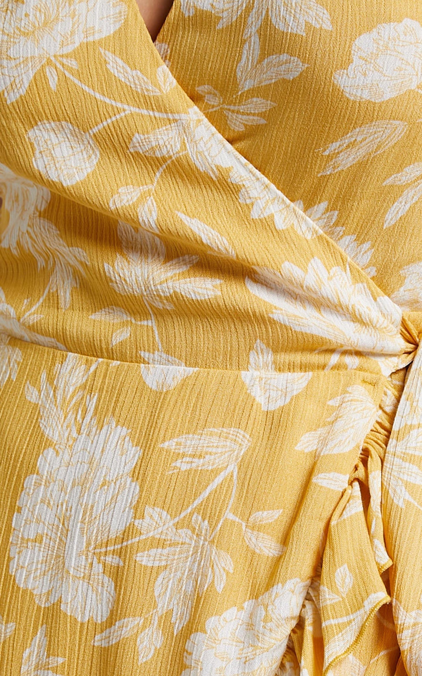 Seaside Views wrap mini Dress in Yellow Floral