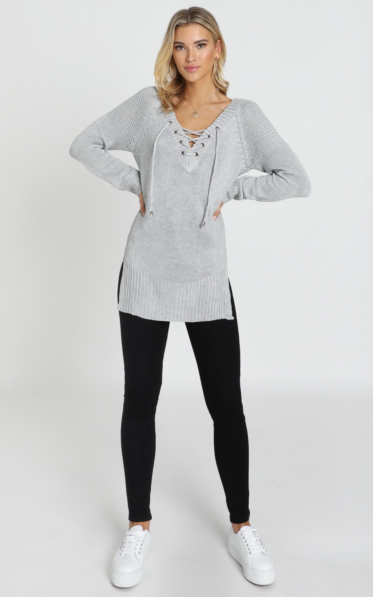 Sewn In Knit Sweater in Grey