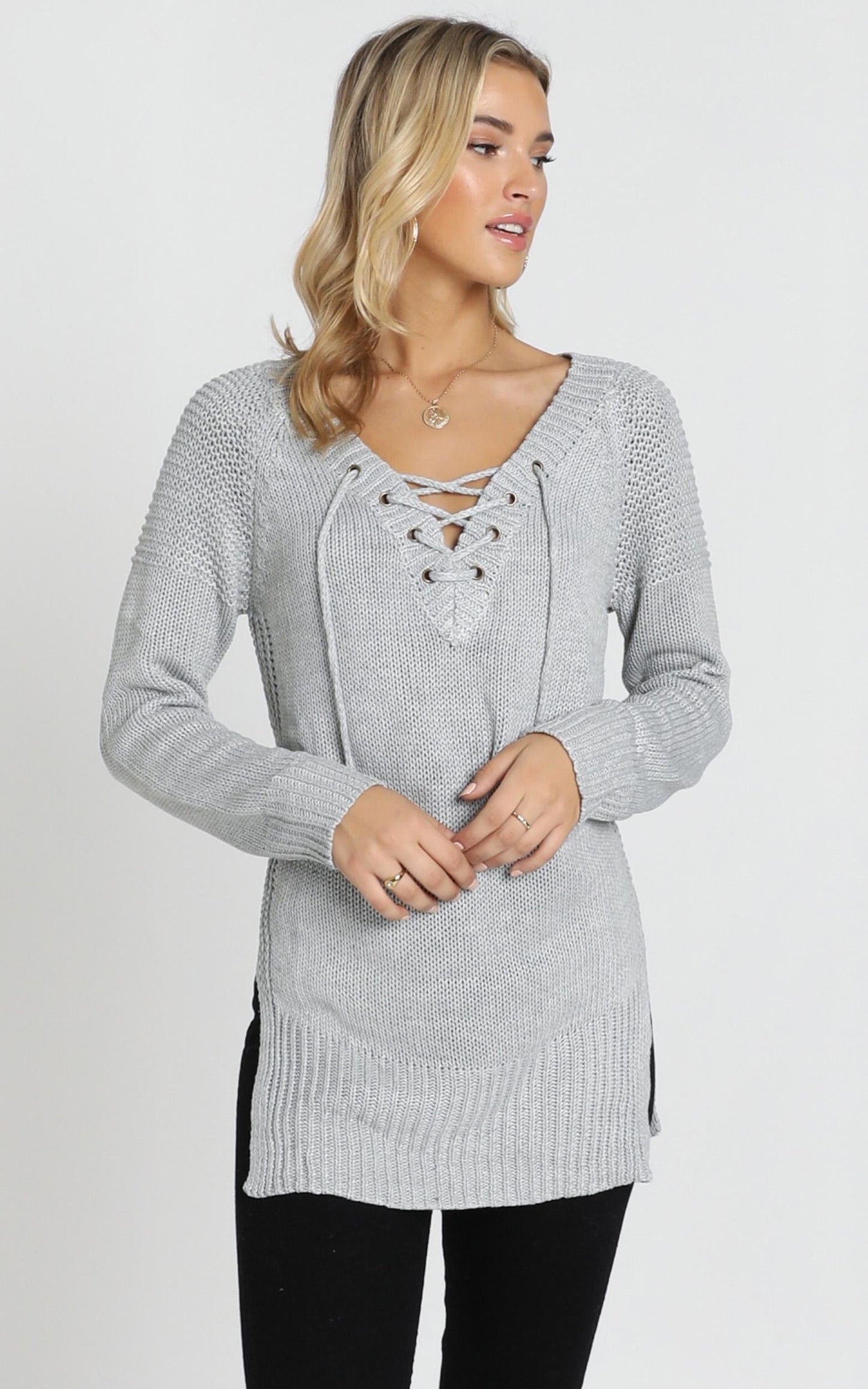 Sewn In Knit Sweater in Grey