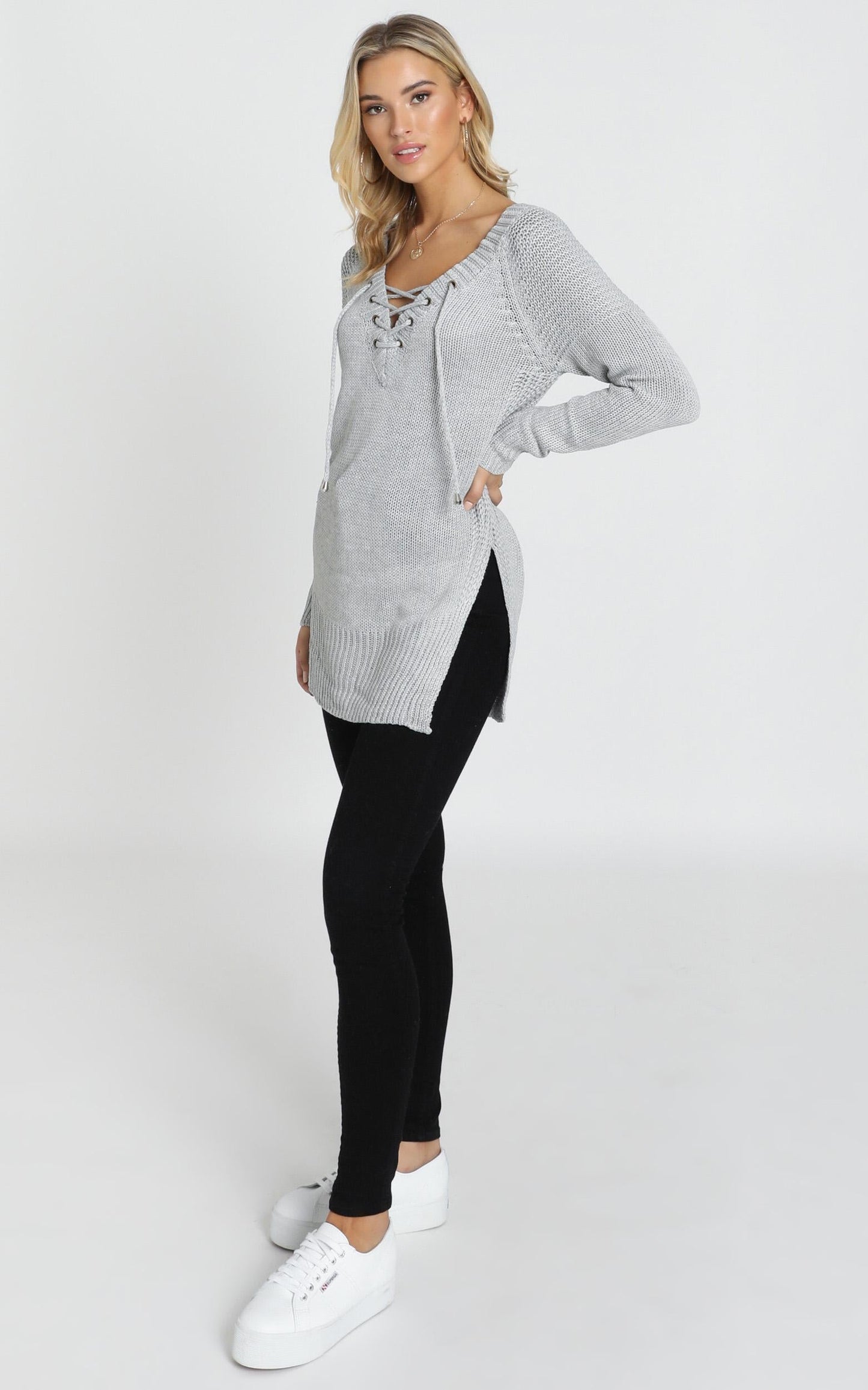 Sewn In Knit Sweater in Grey