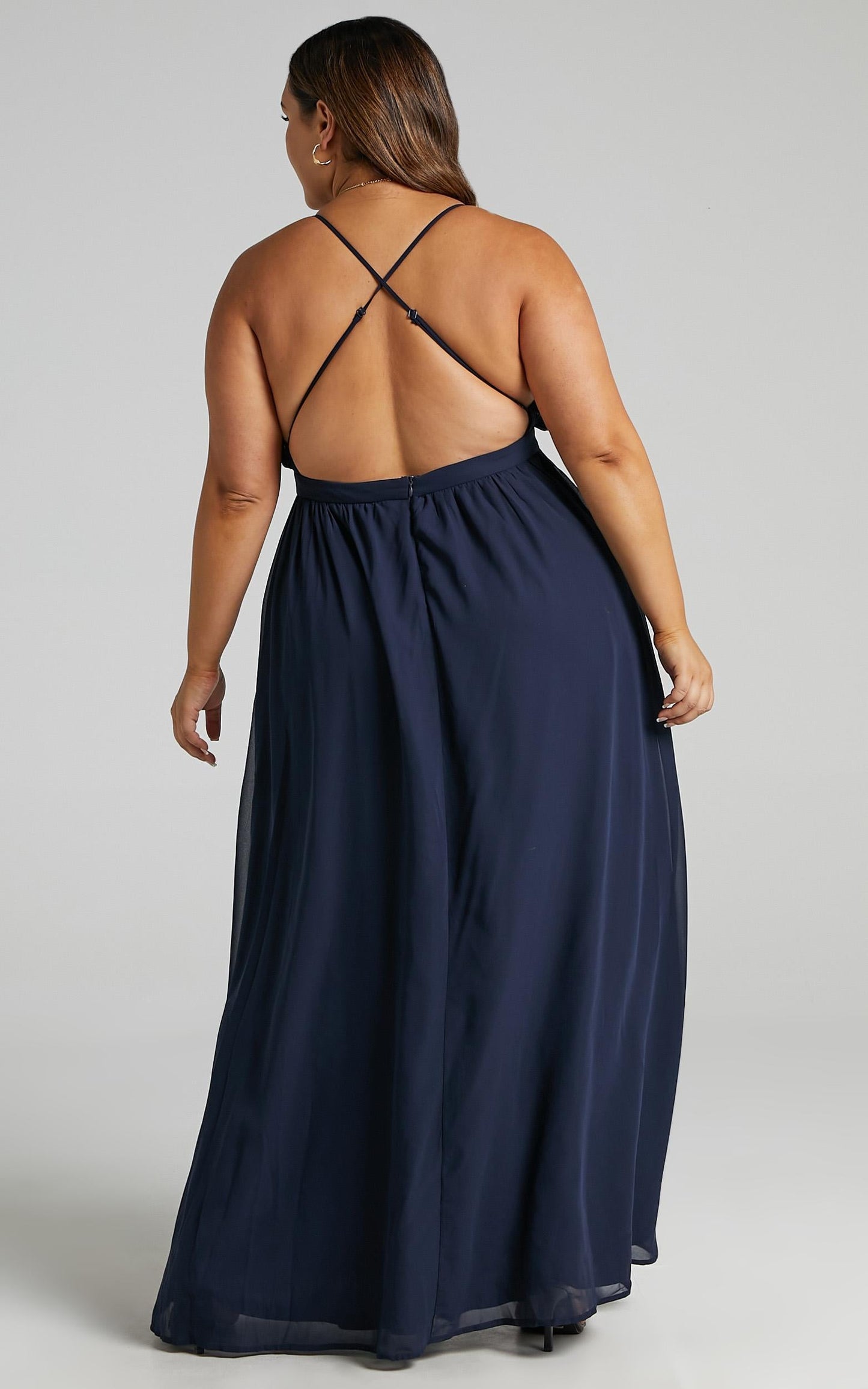 Shes A Delight Midi Dress - Plunge Thigh Split Dress in Navy