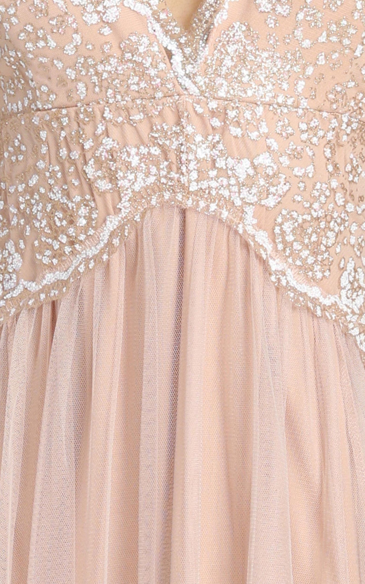 Show Me Love Mesh Maxi Dress In Rose Gold Glitter