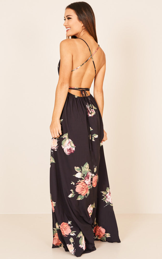 Shine Through Maxi Dress In Black Floral