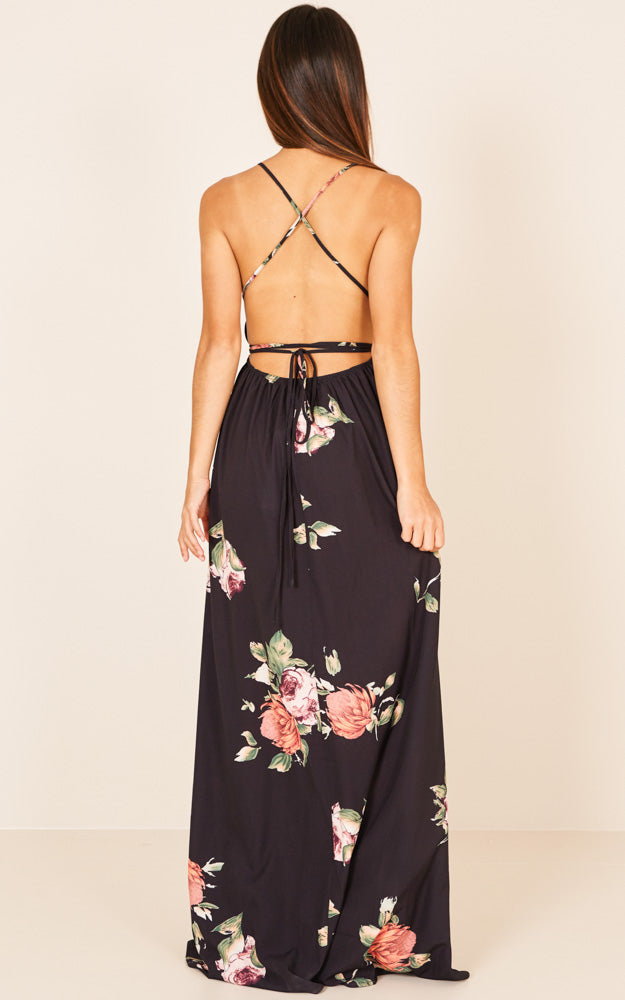 Shine Through Maxi Dress In Black Floral