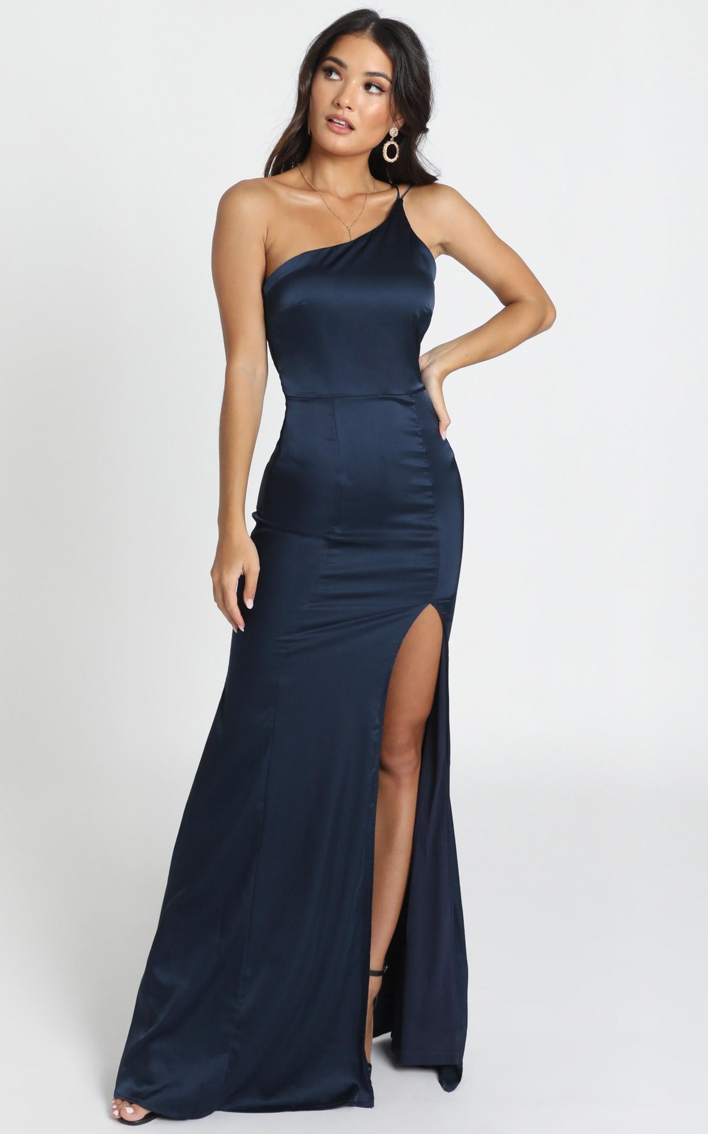 Since I Saw You Maxi Dress In Navy Satin